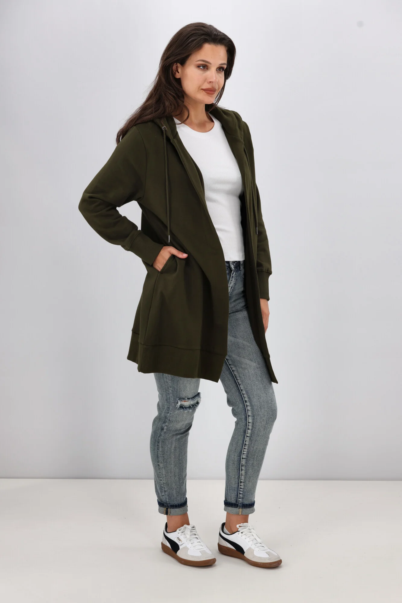 Shine On Essentials Longline Hoody Olive - Image 7