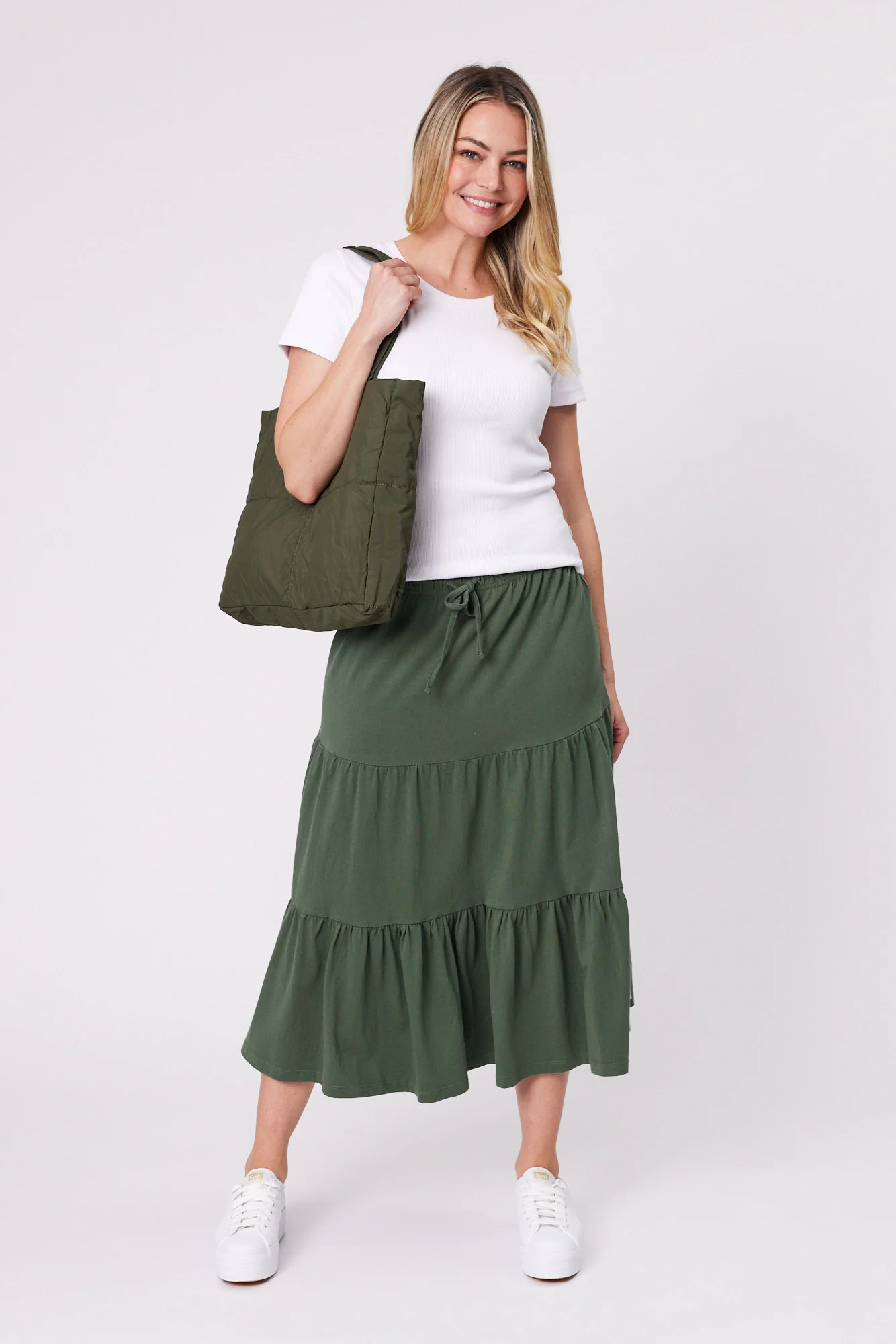 Shine On Essentials Midi Skirt Khaki - Image 3