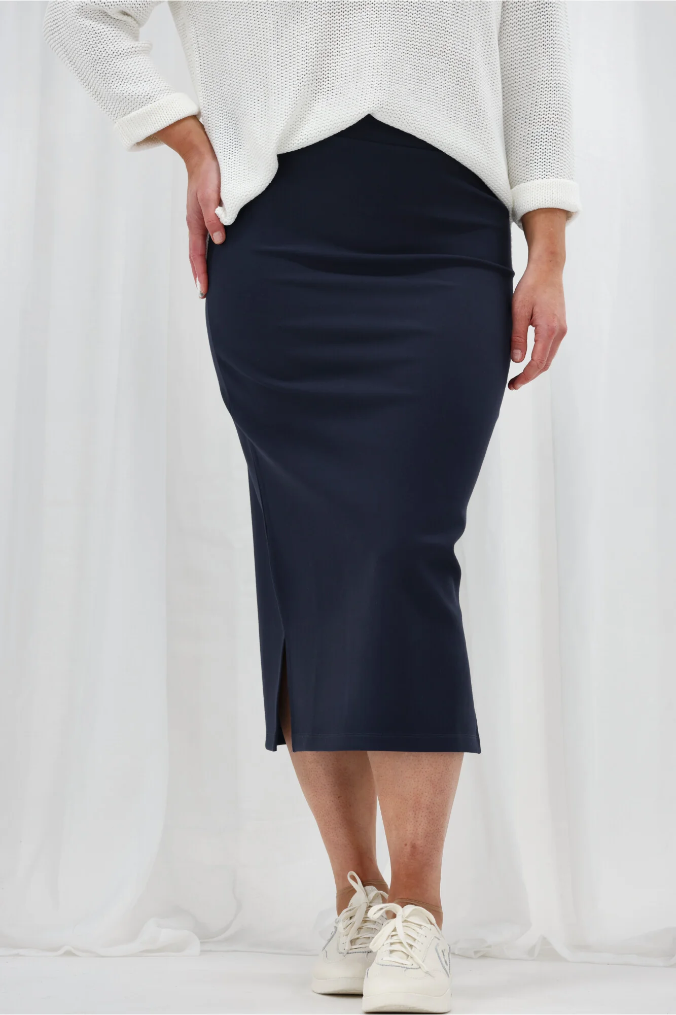 Shine On Essentials Midi Slip Skirt Navy - Image 2
