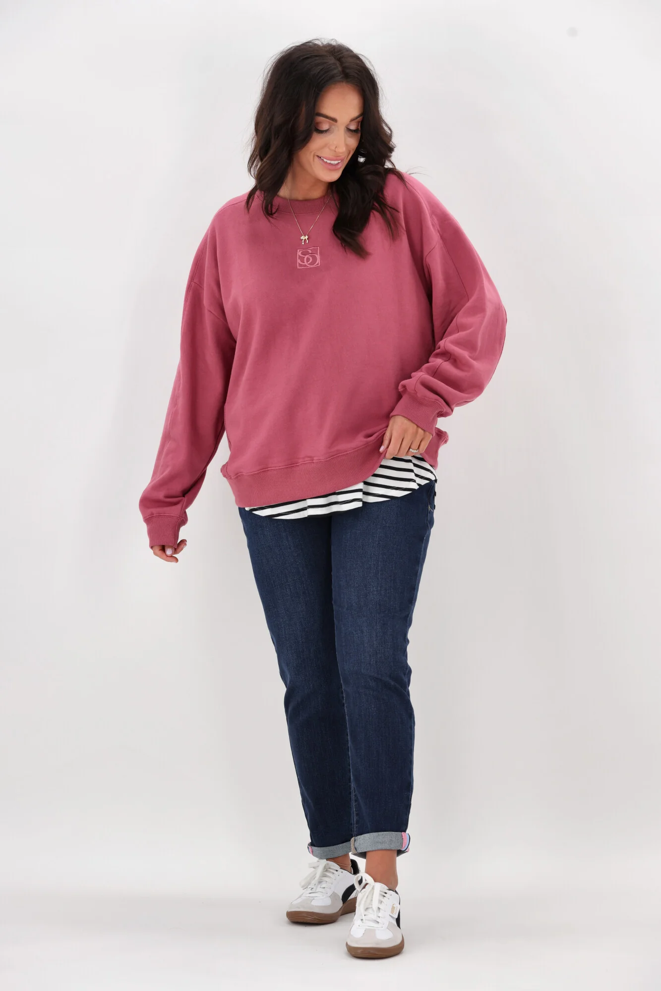 Shine On Essentials Monogrammed Crew Dusty Rose - Image 2