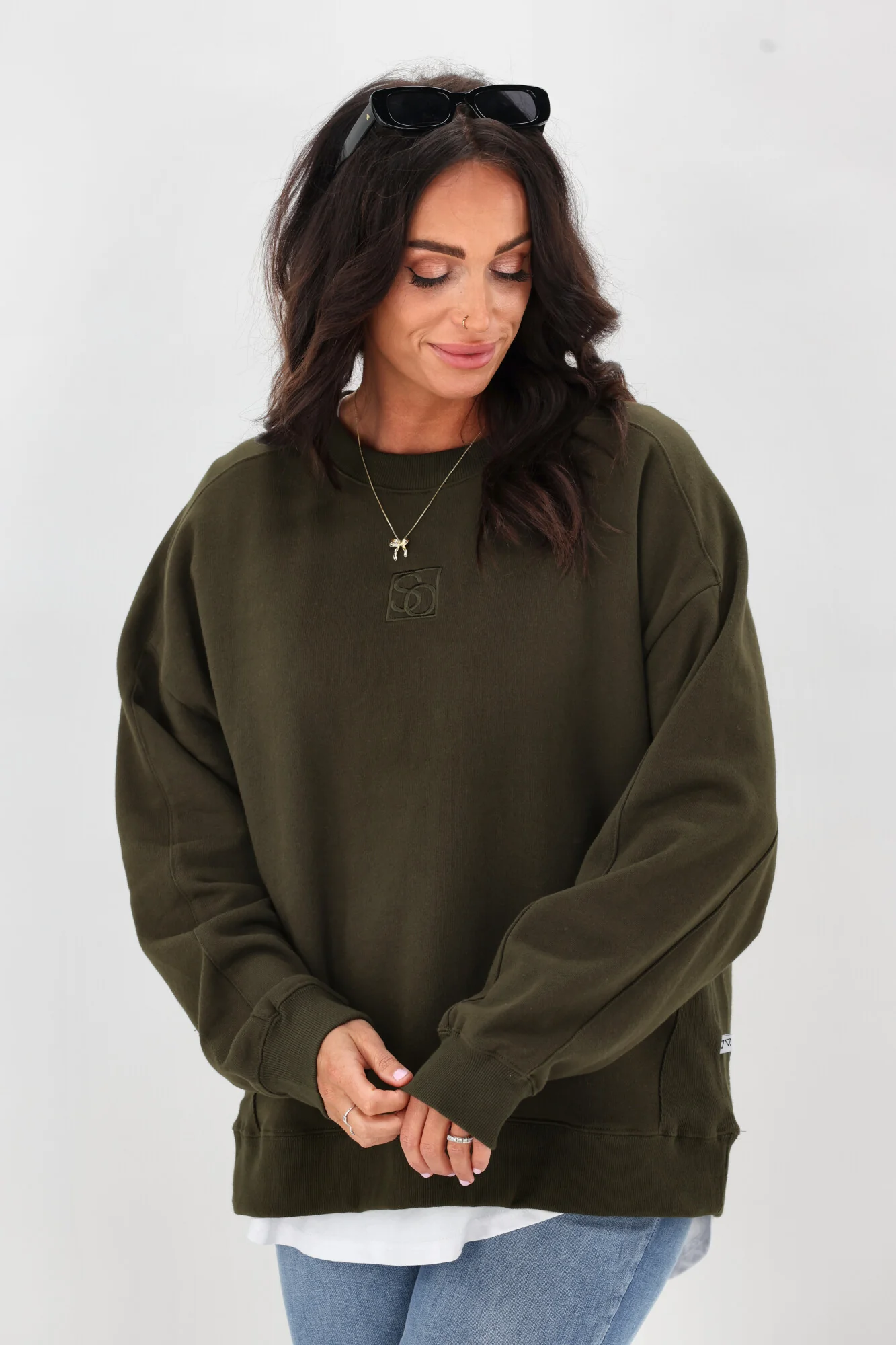 Shine On Essentials Monogrammed Crew Olive - Image 2