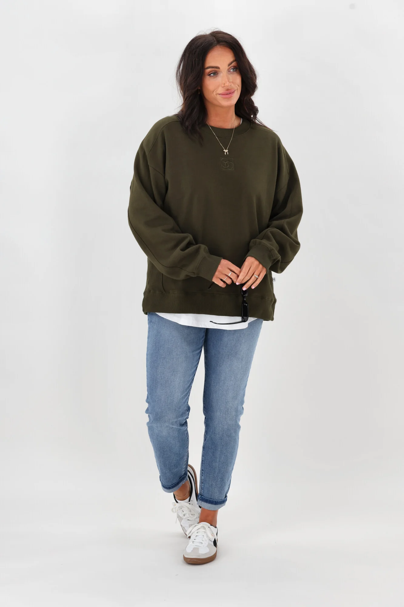 Shine On Essentials Monogrammed Crew Olive - Image 3