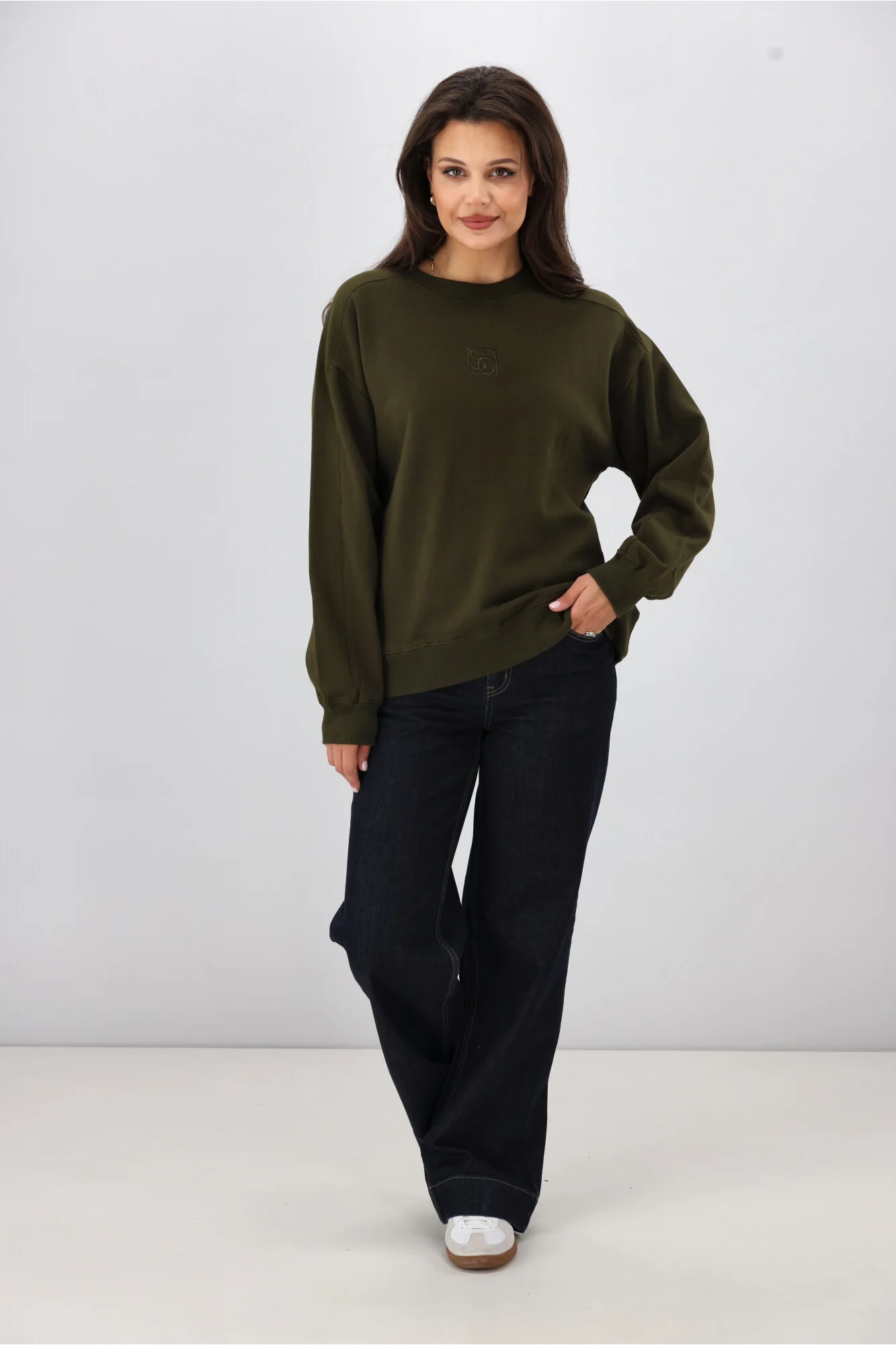 Shine On Essentials Monogrammed Crew Olive - Image 4