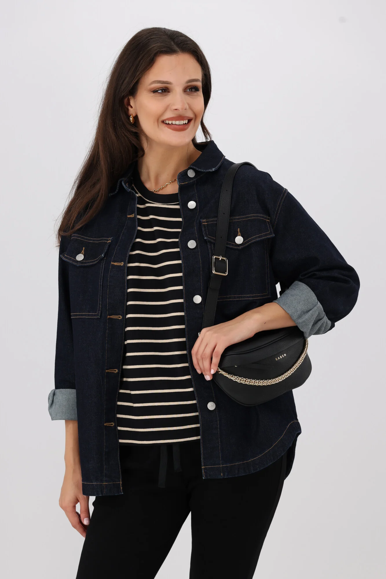 Shine On Essentials Relaxed Stripe Tee Black and Natural Stripe - Image 2