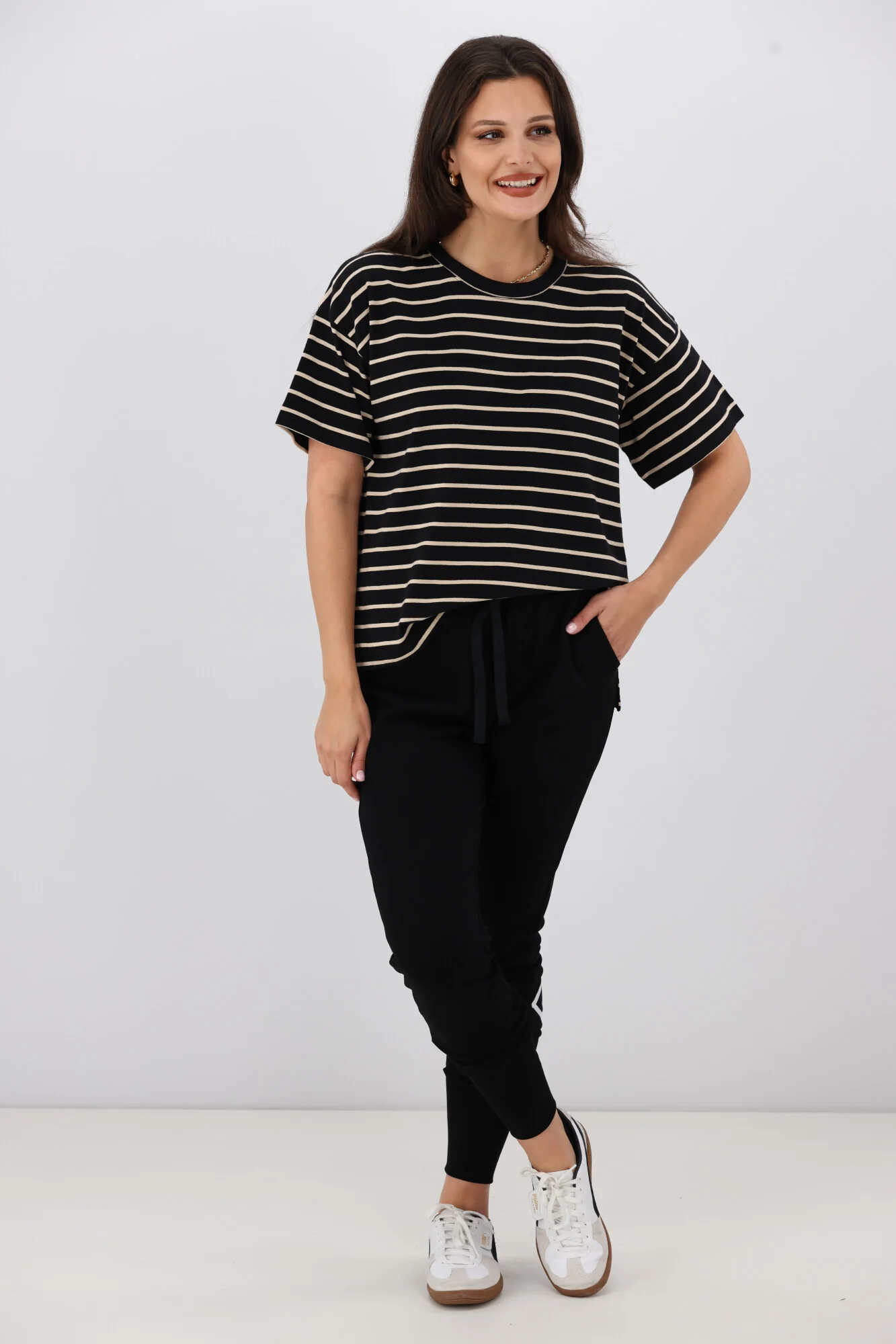 Shine On Essentials Relaxed Stripe Tee Black and Natural Stripe - Image 3