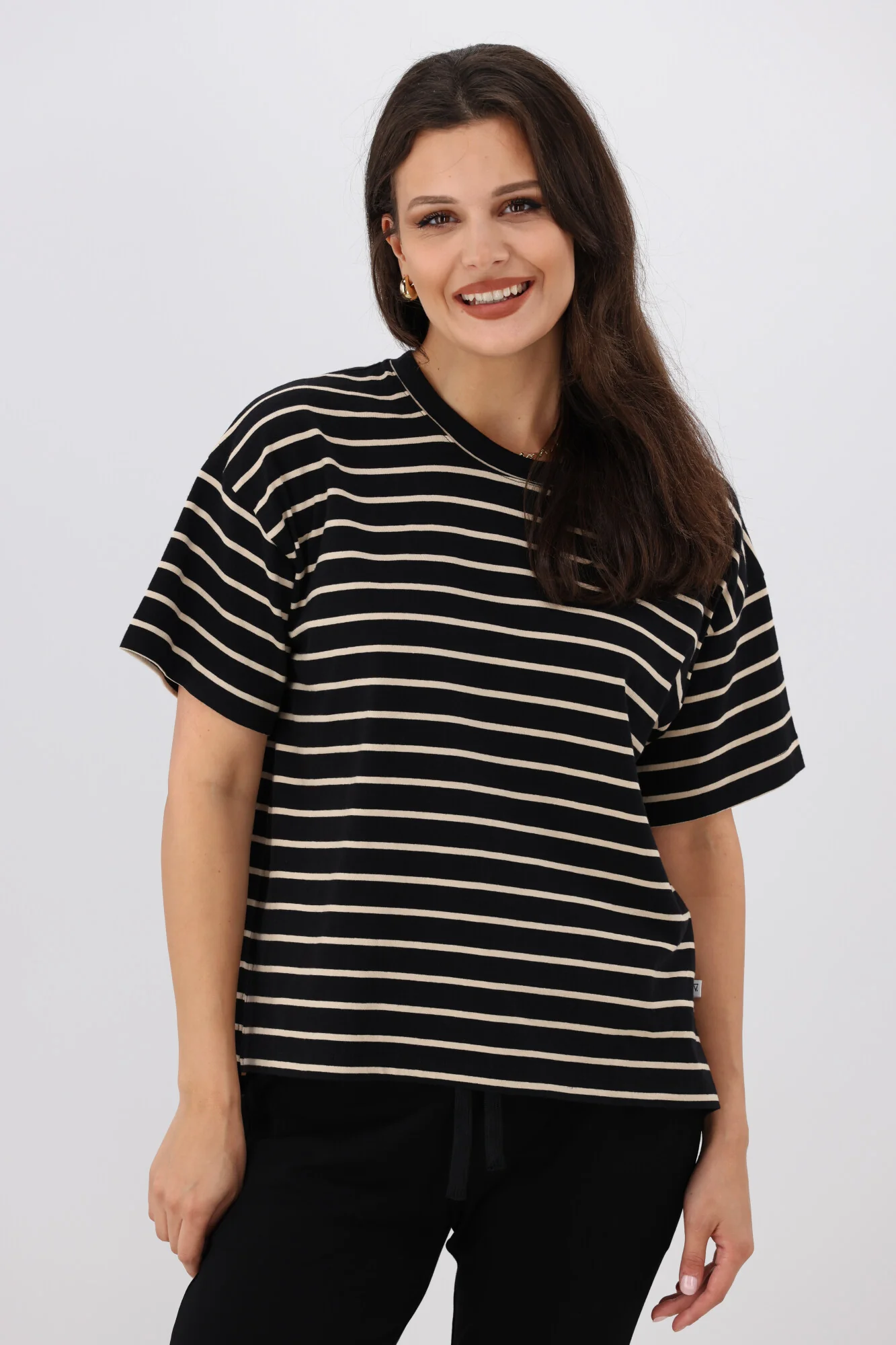 Shine On Essentials Relaxed Stripe Tee Black and Natural Stripe - Image 5
