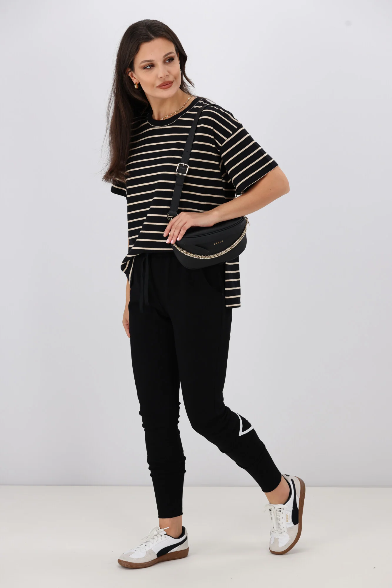 Shine On Essentials Relaxed Stripe Tee Black and Natural Stripe - Image 6