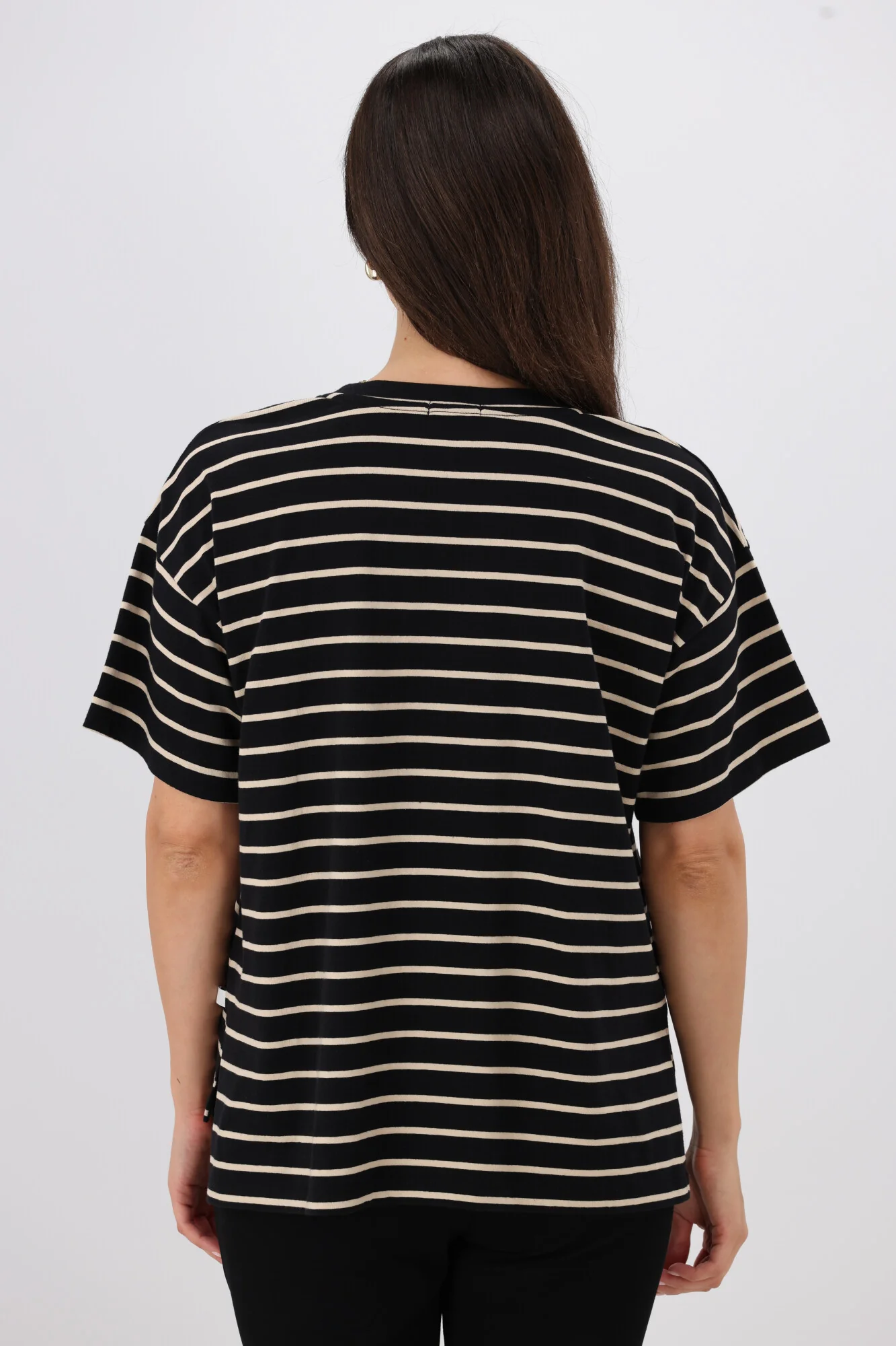 Shine On Essentials Relaxed Stripe Tee Black and Natural Stripe - Image 8