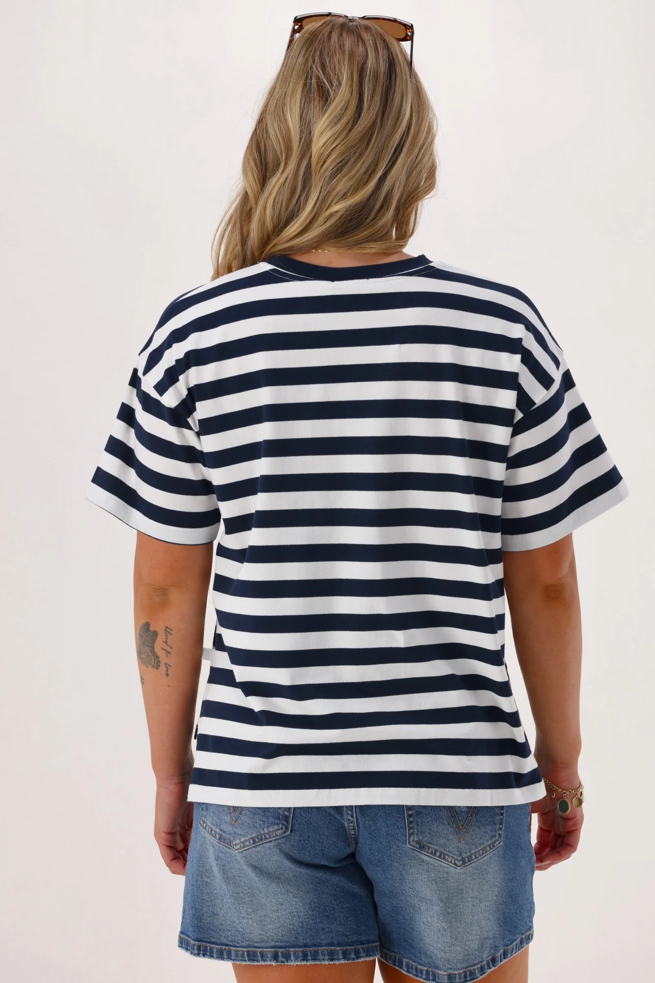 Shine On Essentials Relaxed Stripe Tee White and Navy Stripe - Image 7