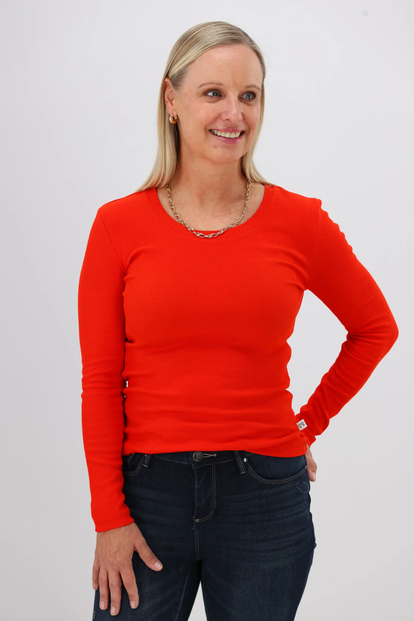 Shine On Essentials Rib Long Sleeve Bright Red - Image 6