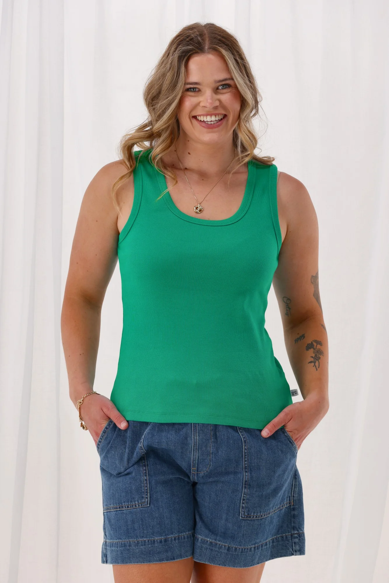 Shine On Essentials Rib Tank Jade Green