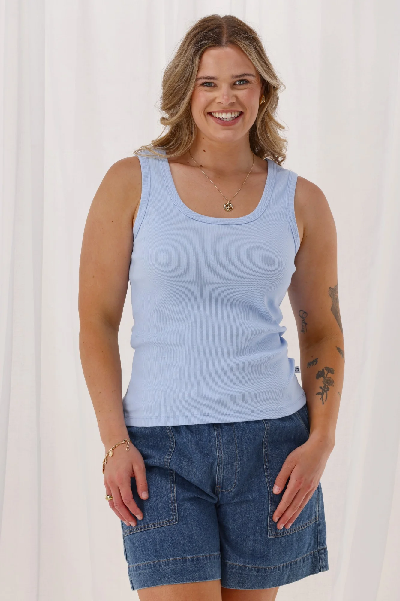 Shine On Essentials Rib Tank Pale Blue