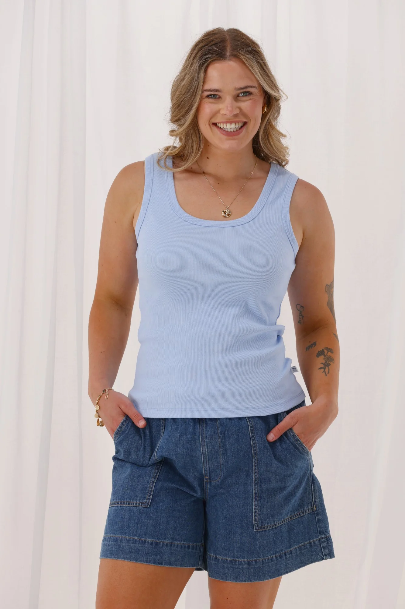 Shine On Essentials Rib Tank Pale Blue - Image 2