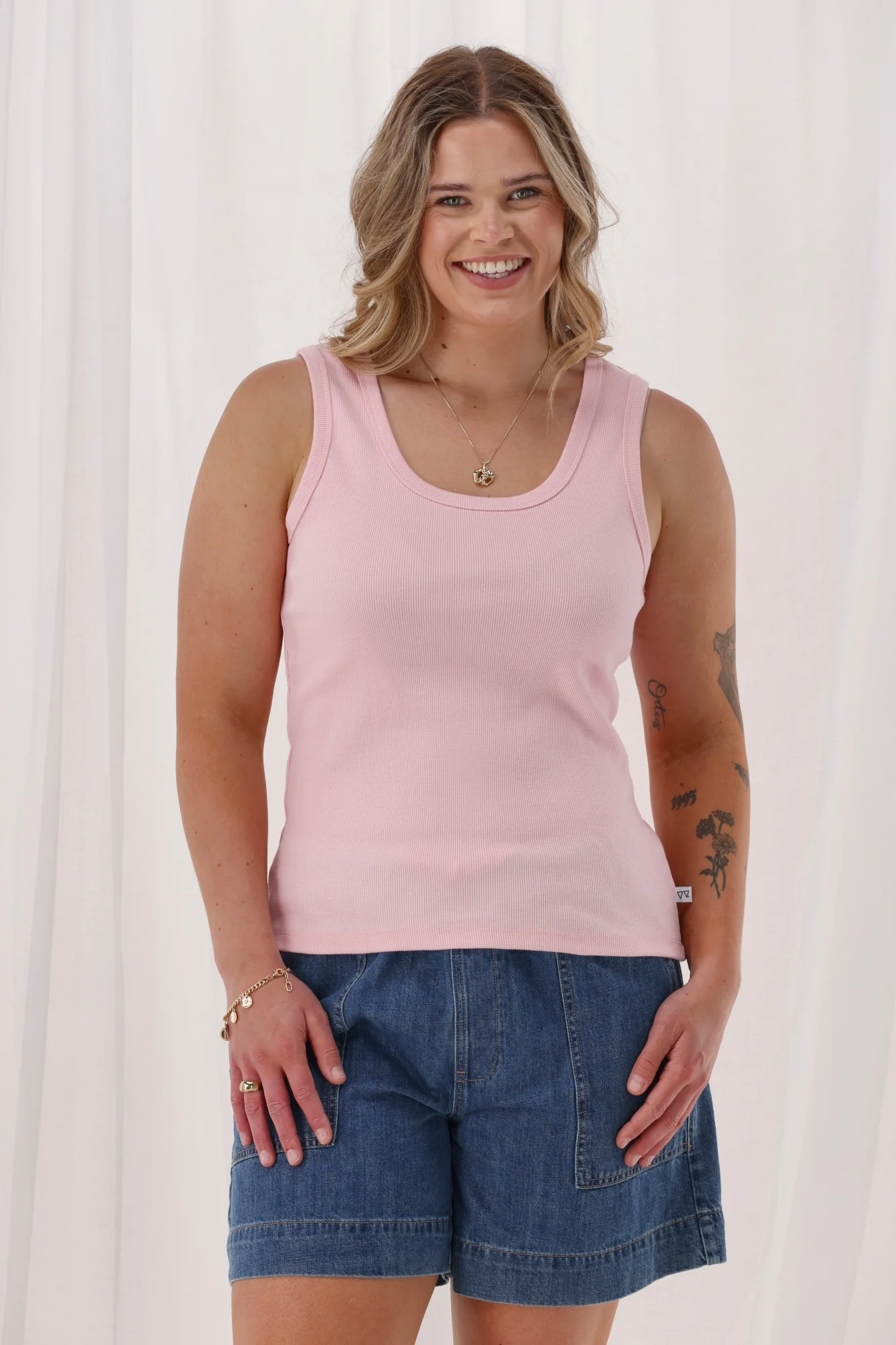 Shine On Essentials Rib Tank Pale Pink - Image 3