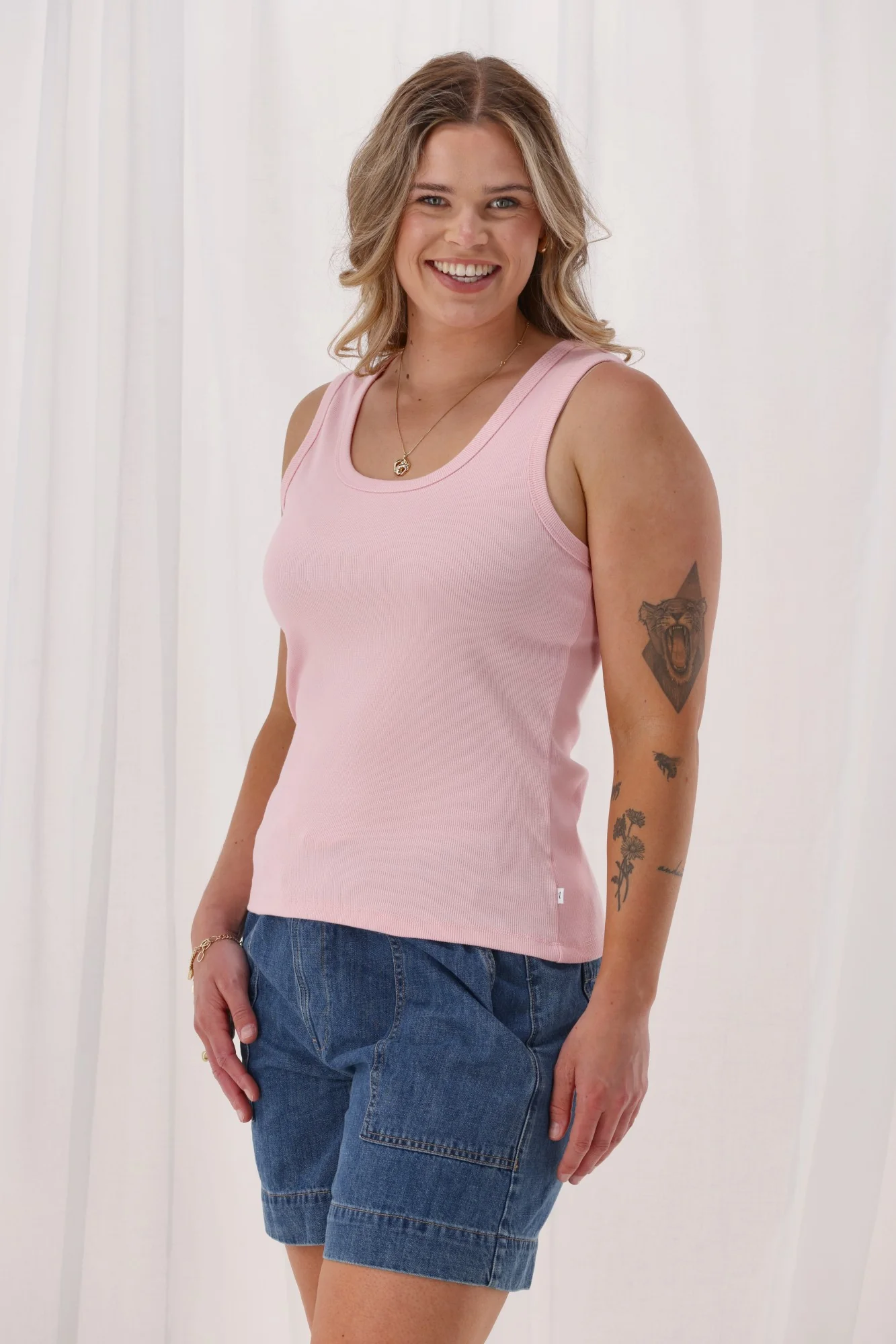 Shine On Essentials Rib Tank Pale Pink - Image 4