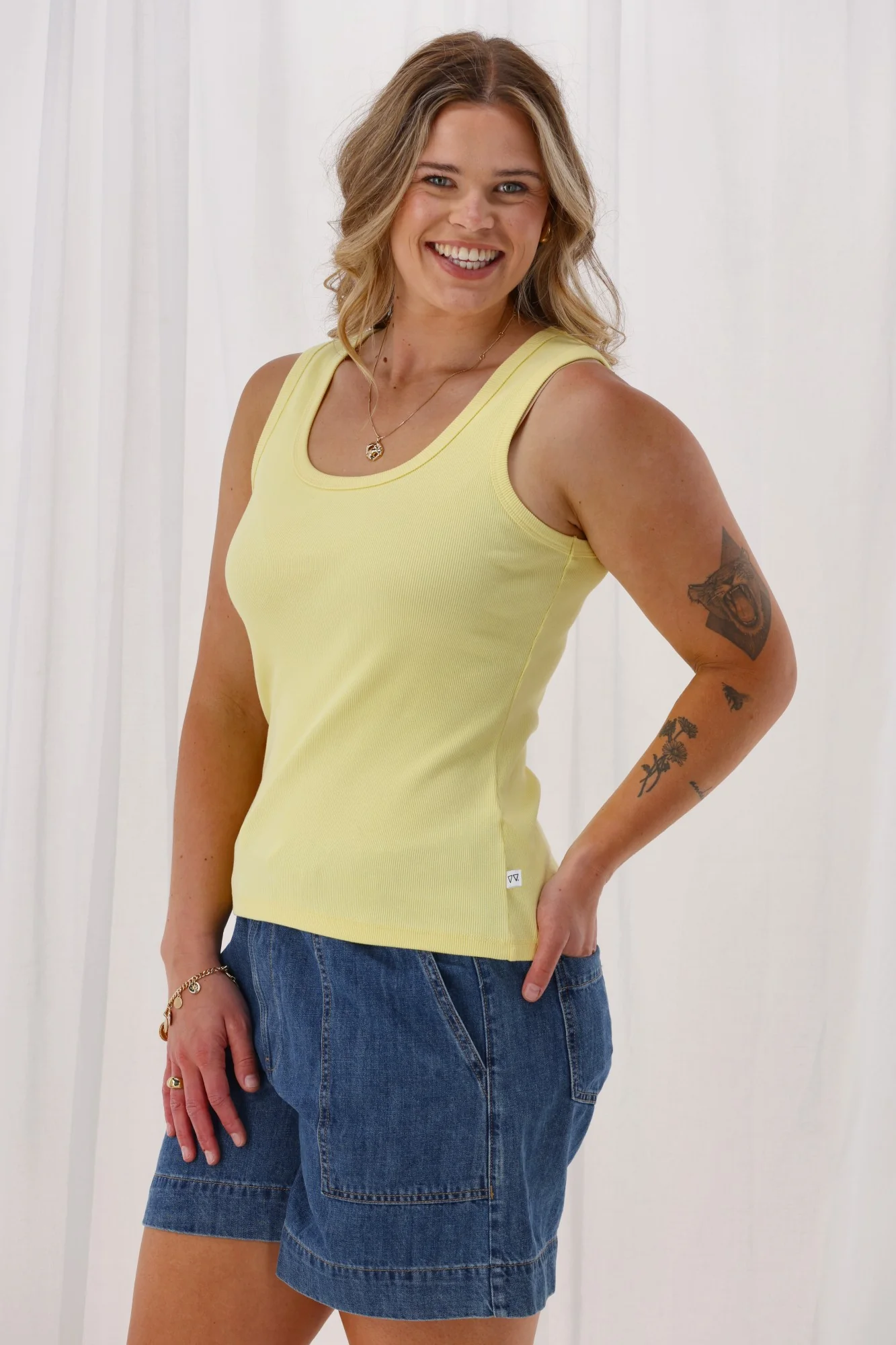Shine On Essentials Rib Tank Yellow - Image 3