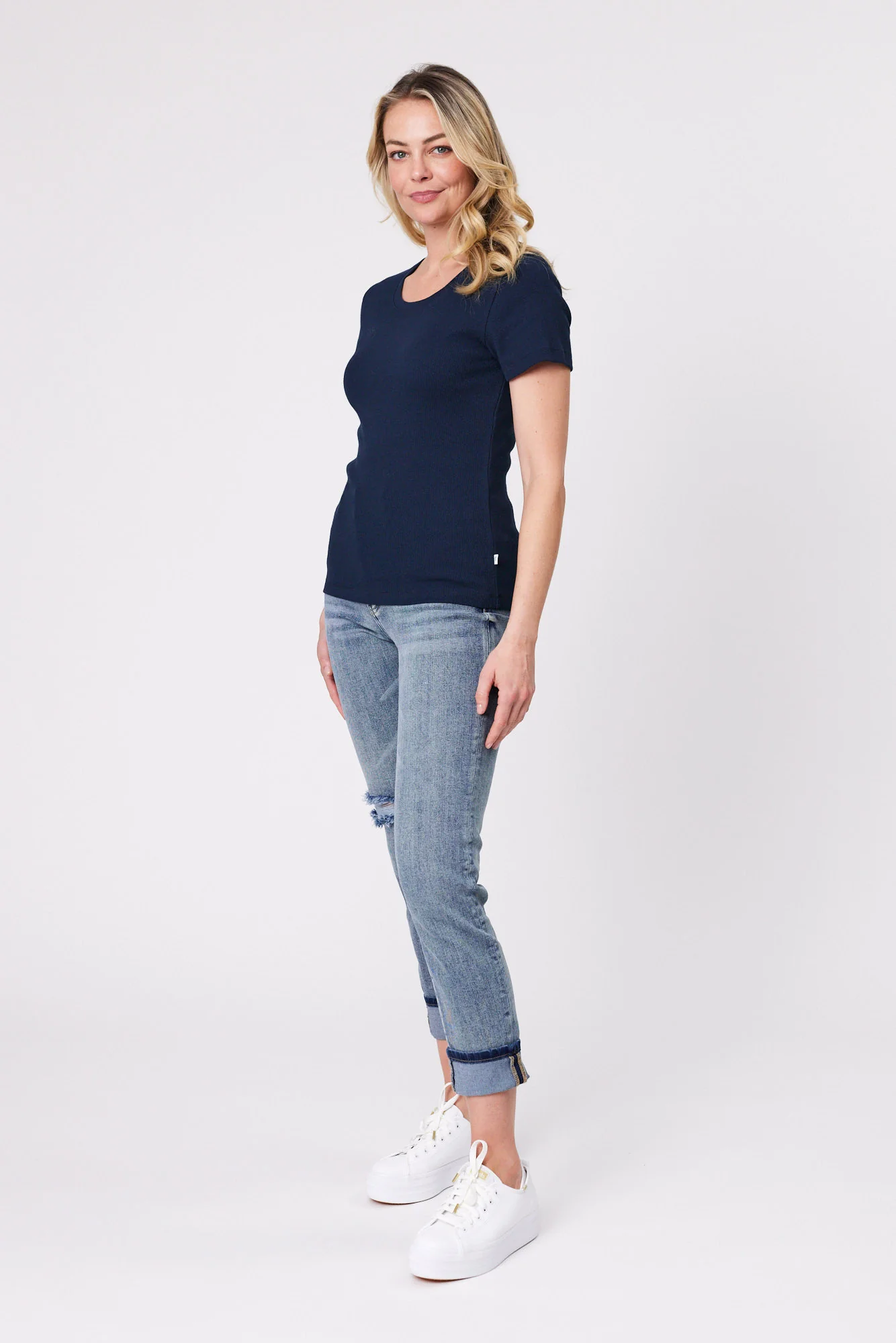 Shine On Essentials Rib Tee Navy - Image 3