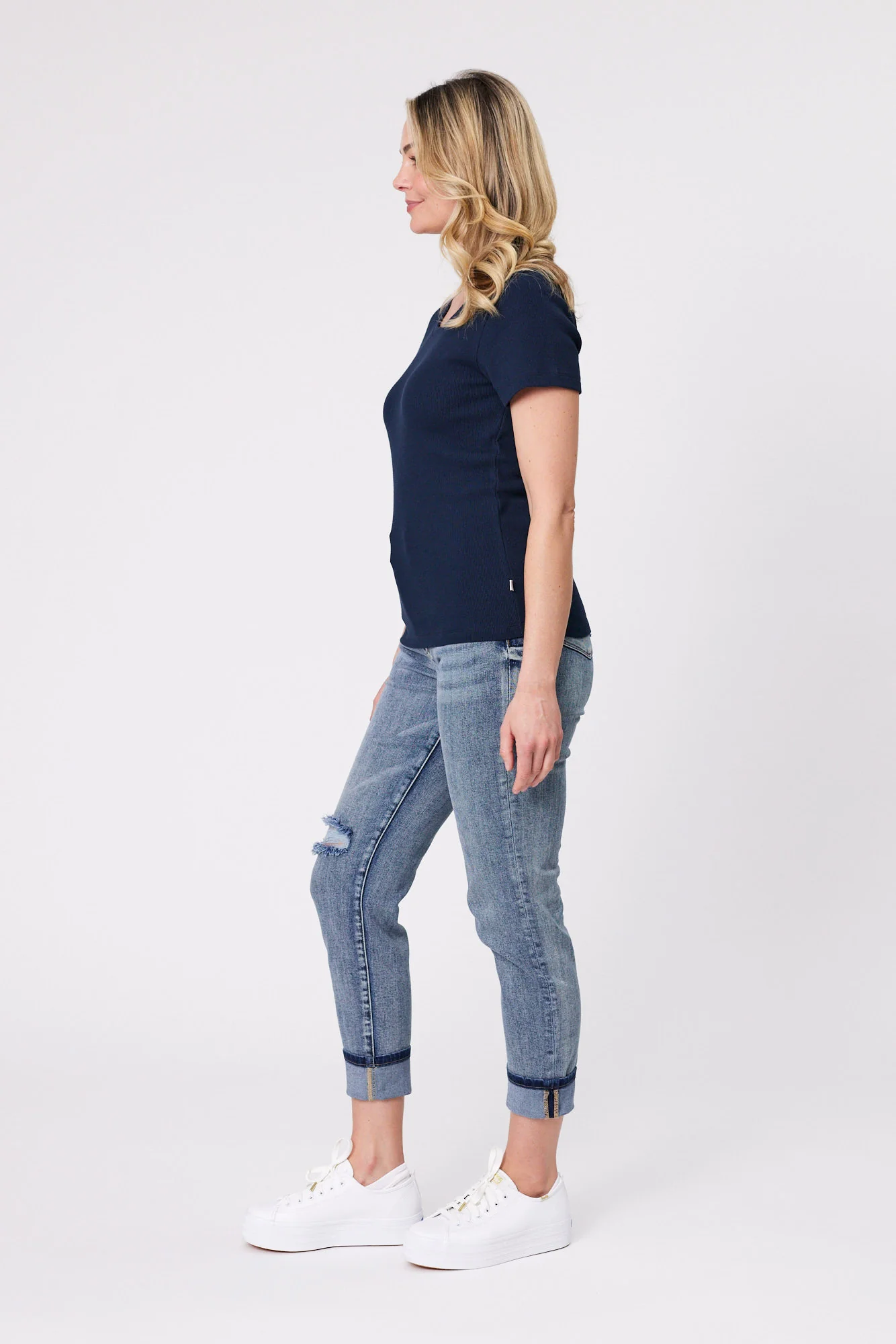 Shine On Essentials Rib Tee Navy - Image 4