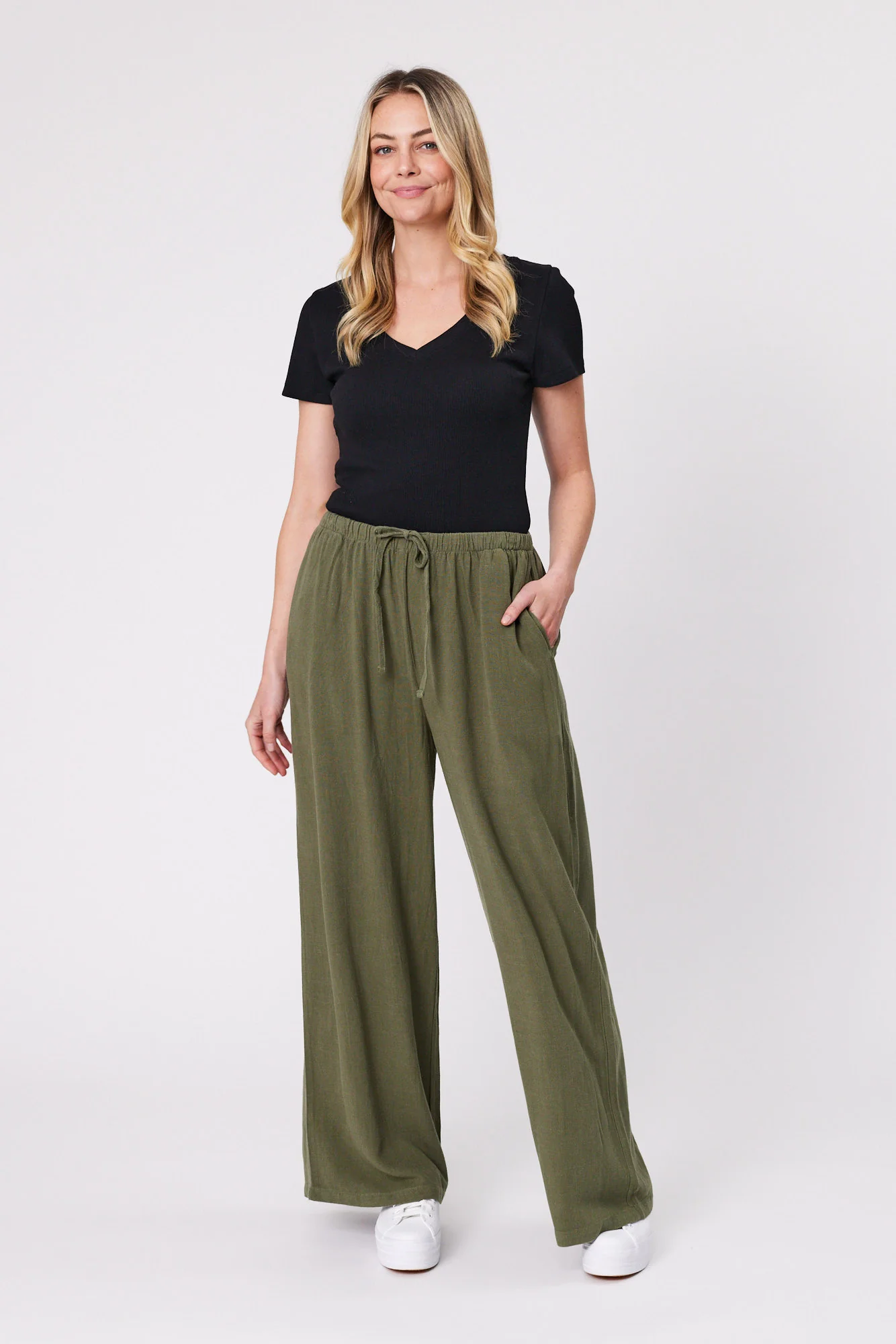 Shine On Essentials Rib V Neck Tee Black - Image 4