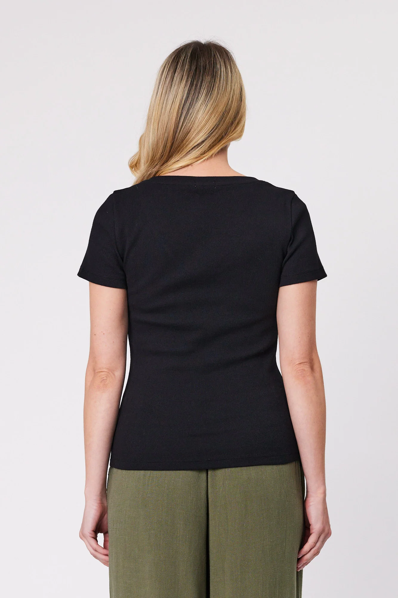 Shine On Essentials Rib V Neck Tee Black - Image 6