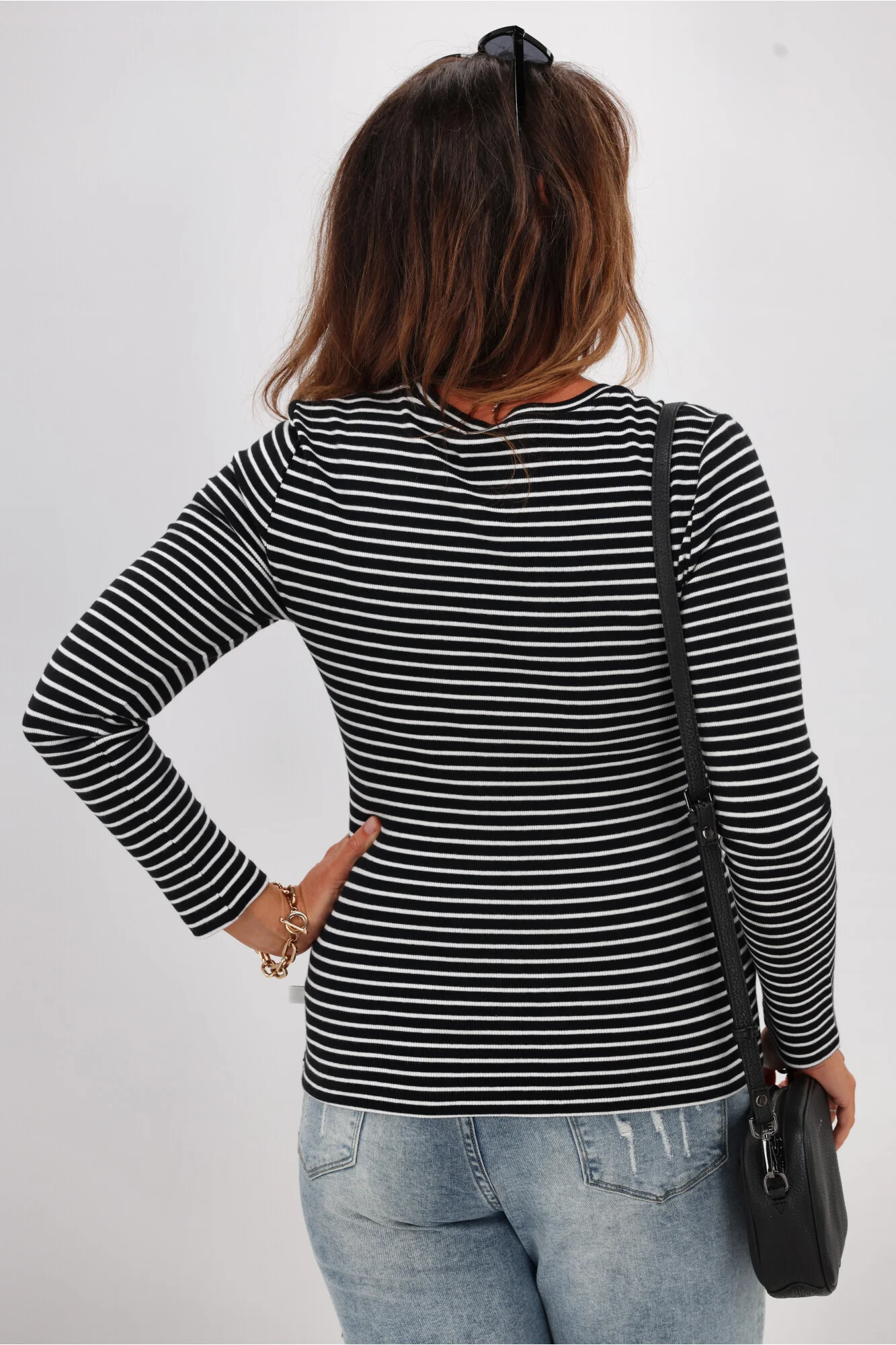 Shine On Essentials Stripe Rib Long Sleeve Black and White - Image 8