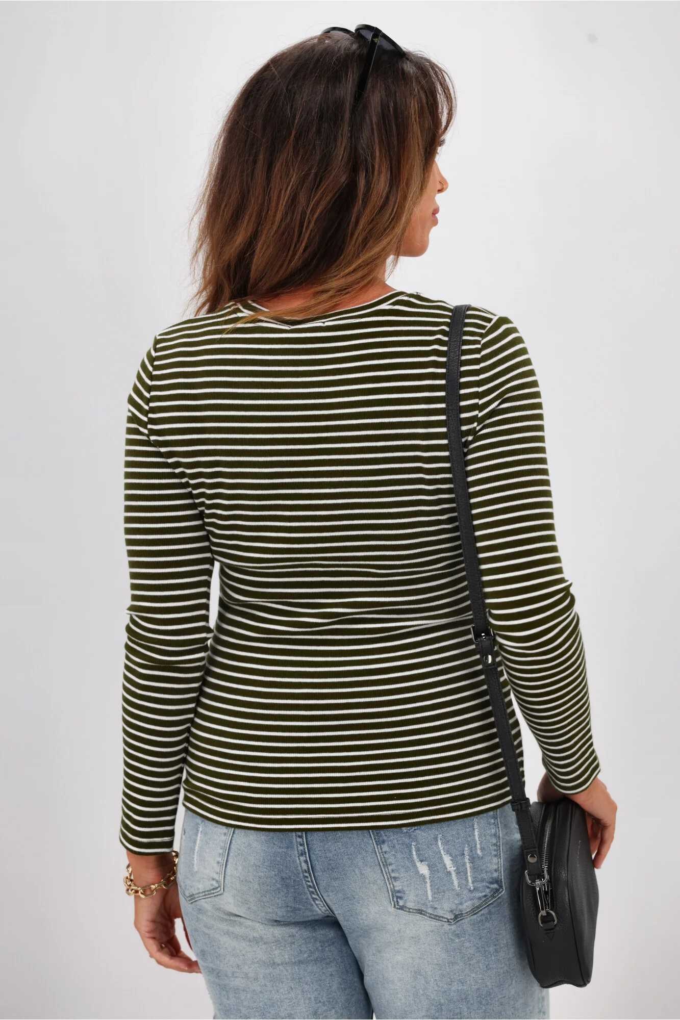Shine On Essentials Stripe Rib Long Sleeve Olive and White - Image 6