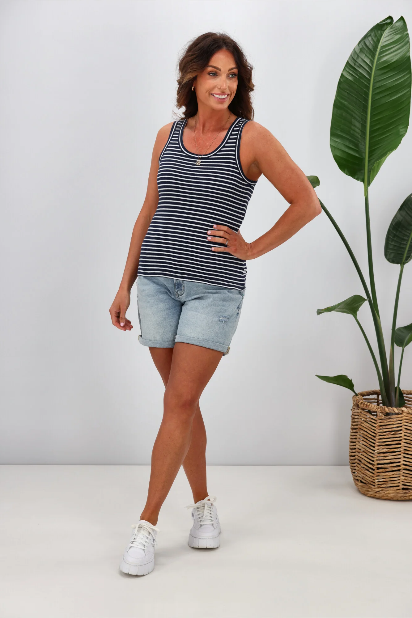 Shine On Essentials Stripe Rib Tank Navy White Stripe - Image 4