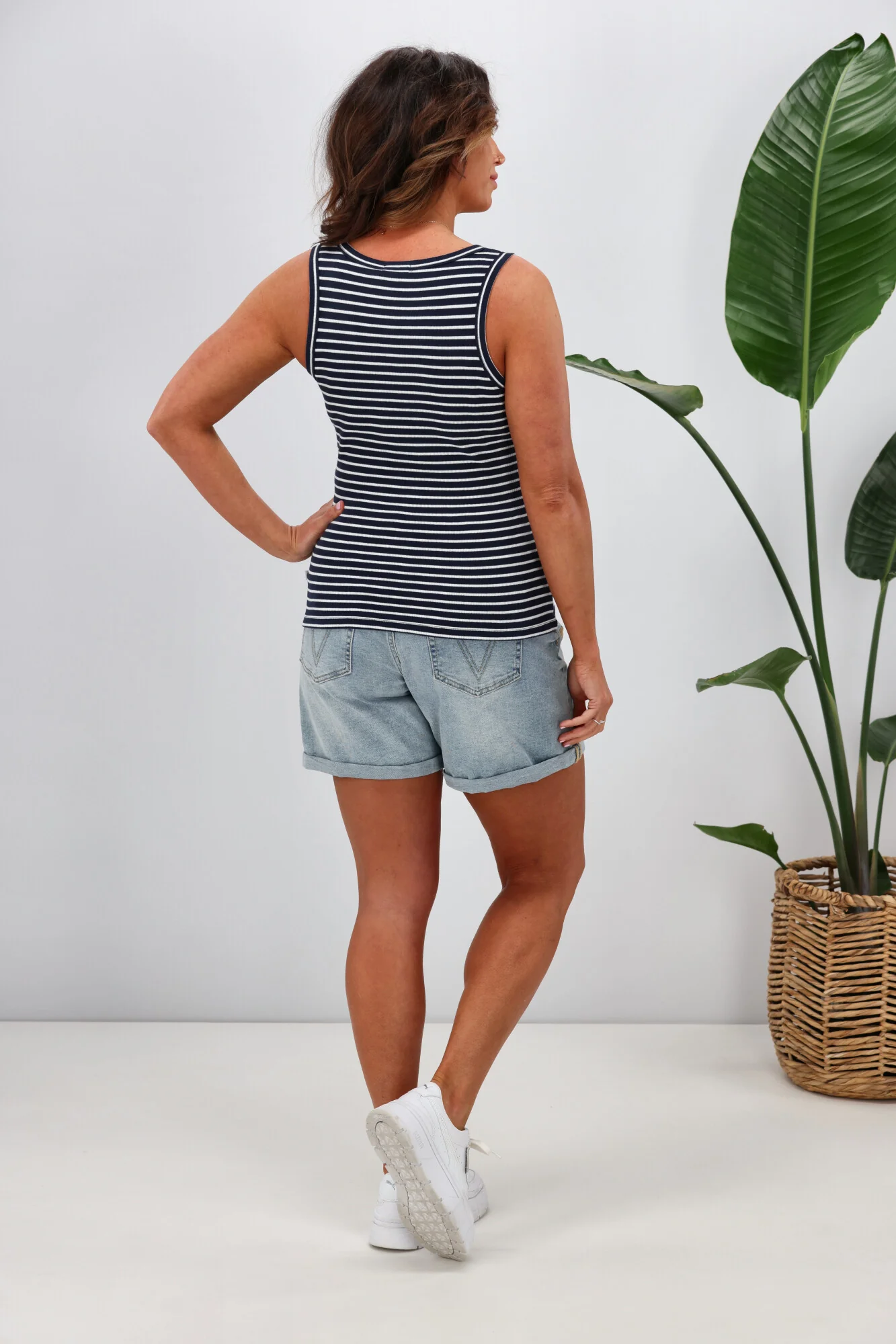 Shine On Essentials Stripe Rib Tank Navy White Stripe - Image 6