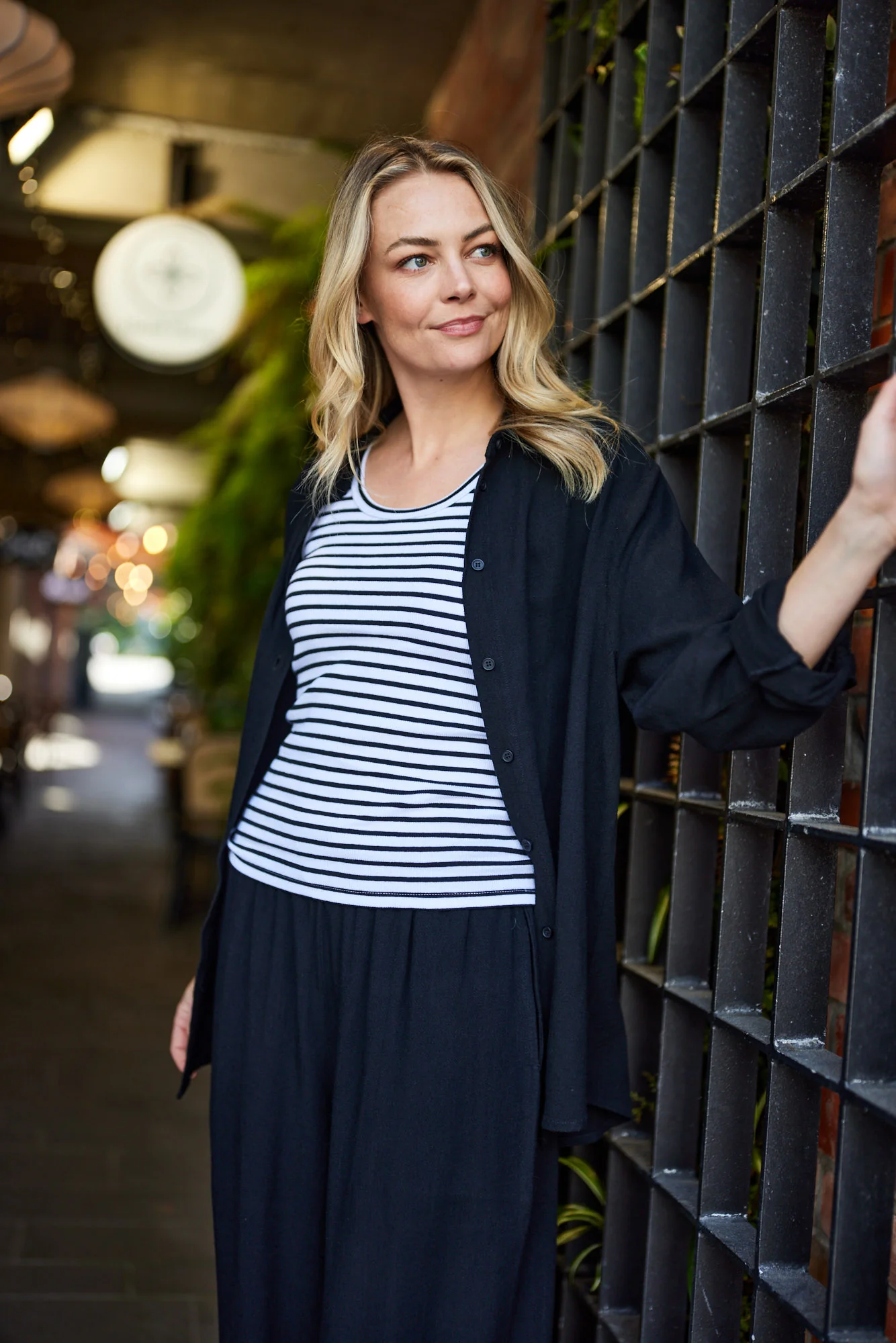Shine On Essentials Stripe Rib Tank White and Black Stripe - Image 6