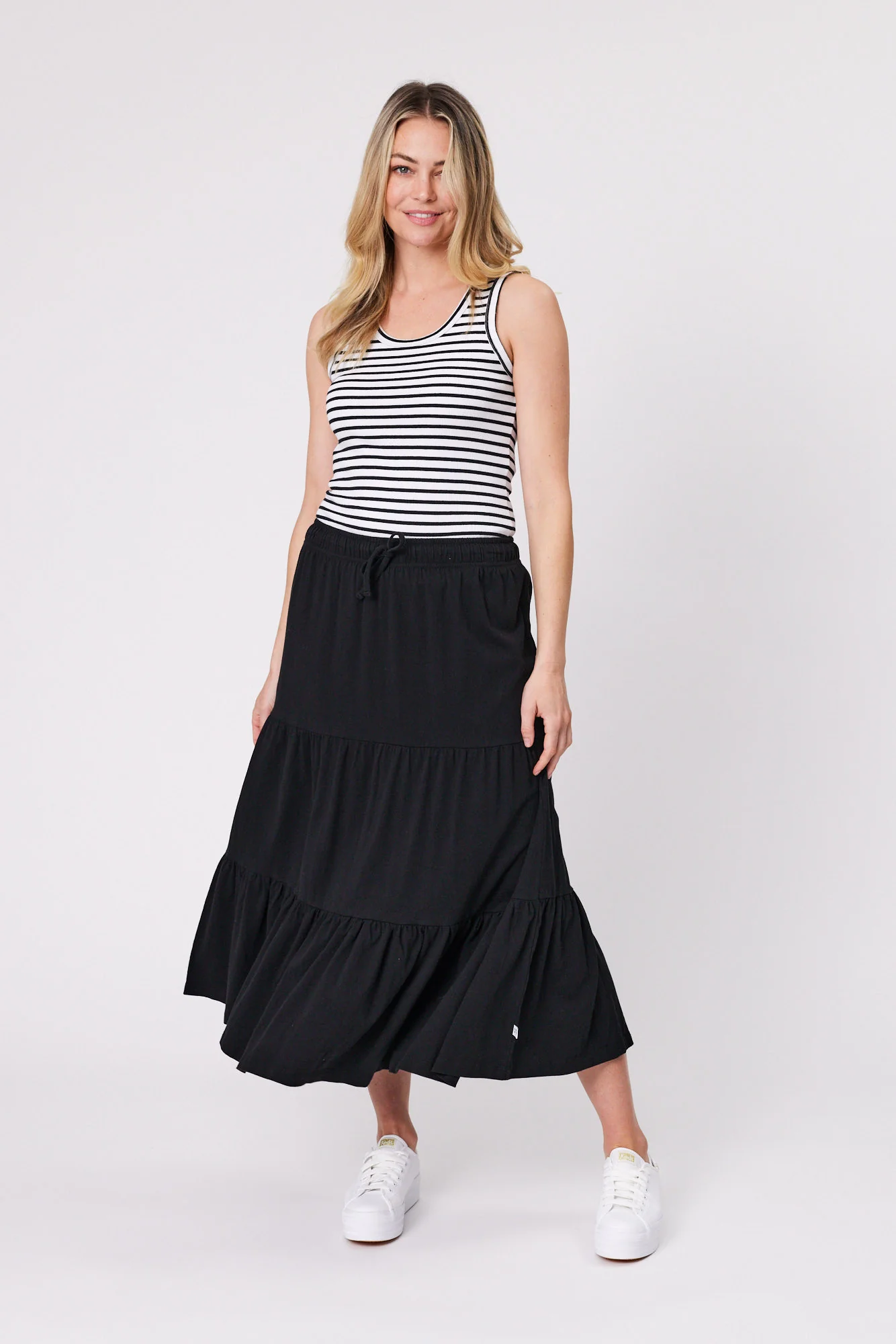 Shine On Essentials Stripe Rib Tank White and Black Stripe - Image 7