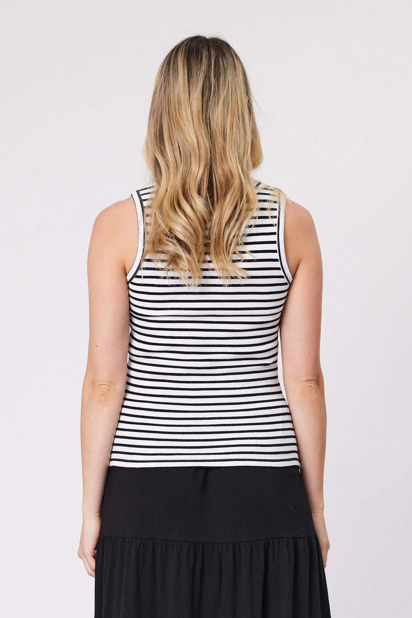 Shine On Essentials Stripe Rib Tank White and Black Stripe - Image 8