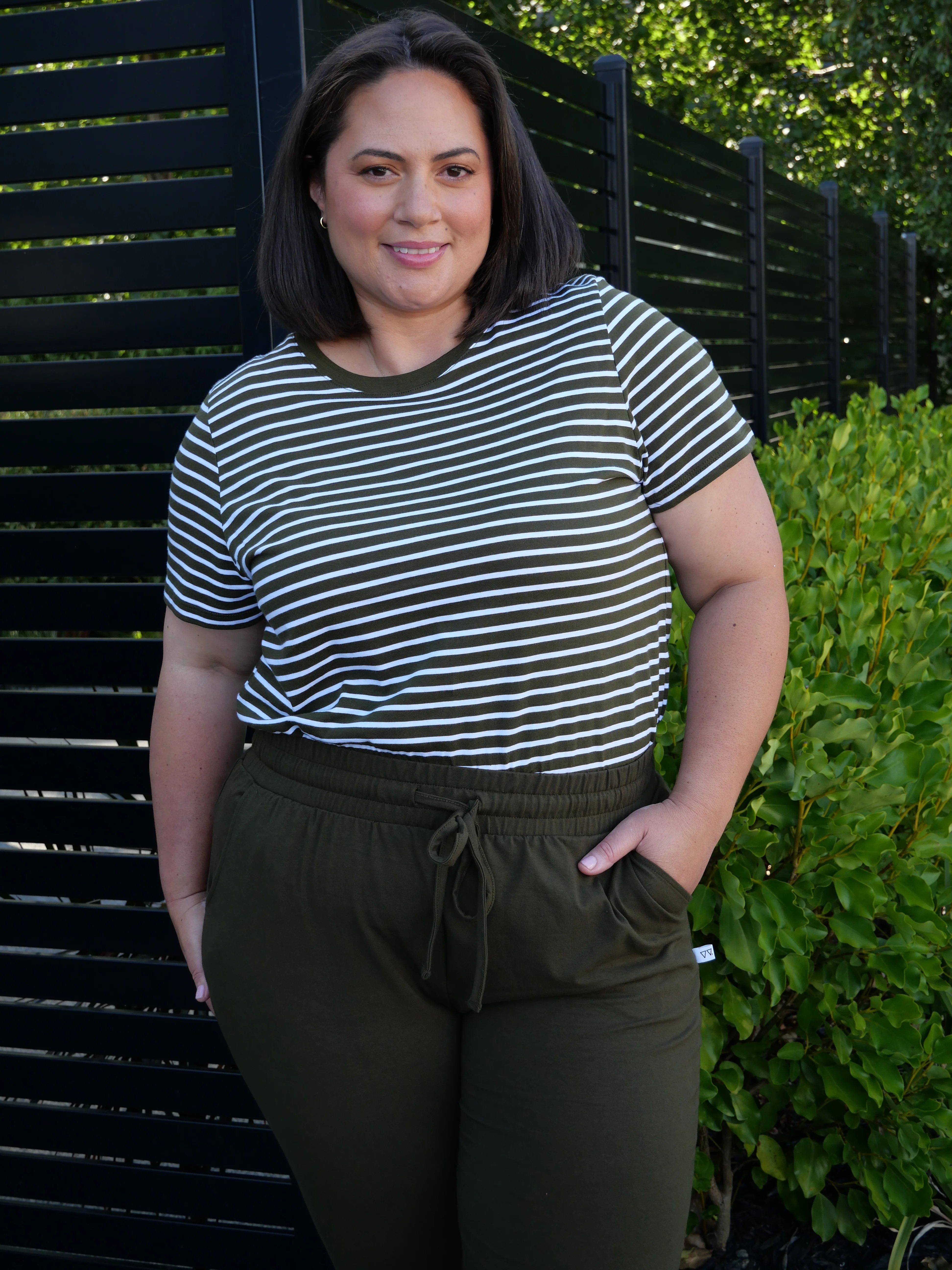 Shine On Essentials Stripe Tee Olive and White - Image 2