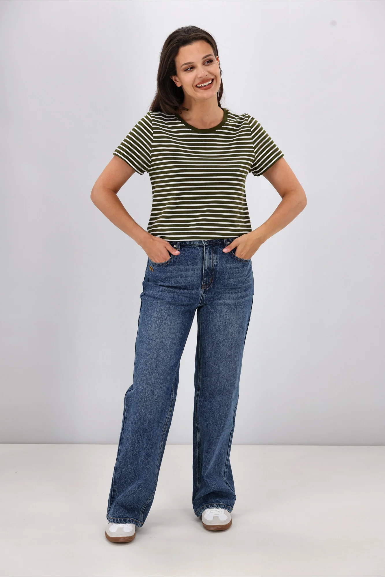 Shine On Essentials Stripe Tee Olive and White - Image 3