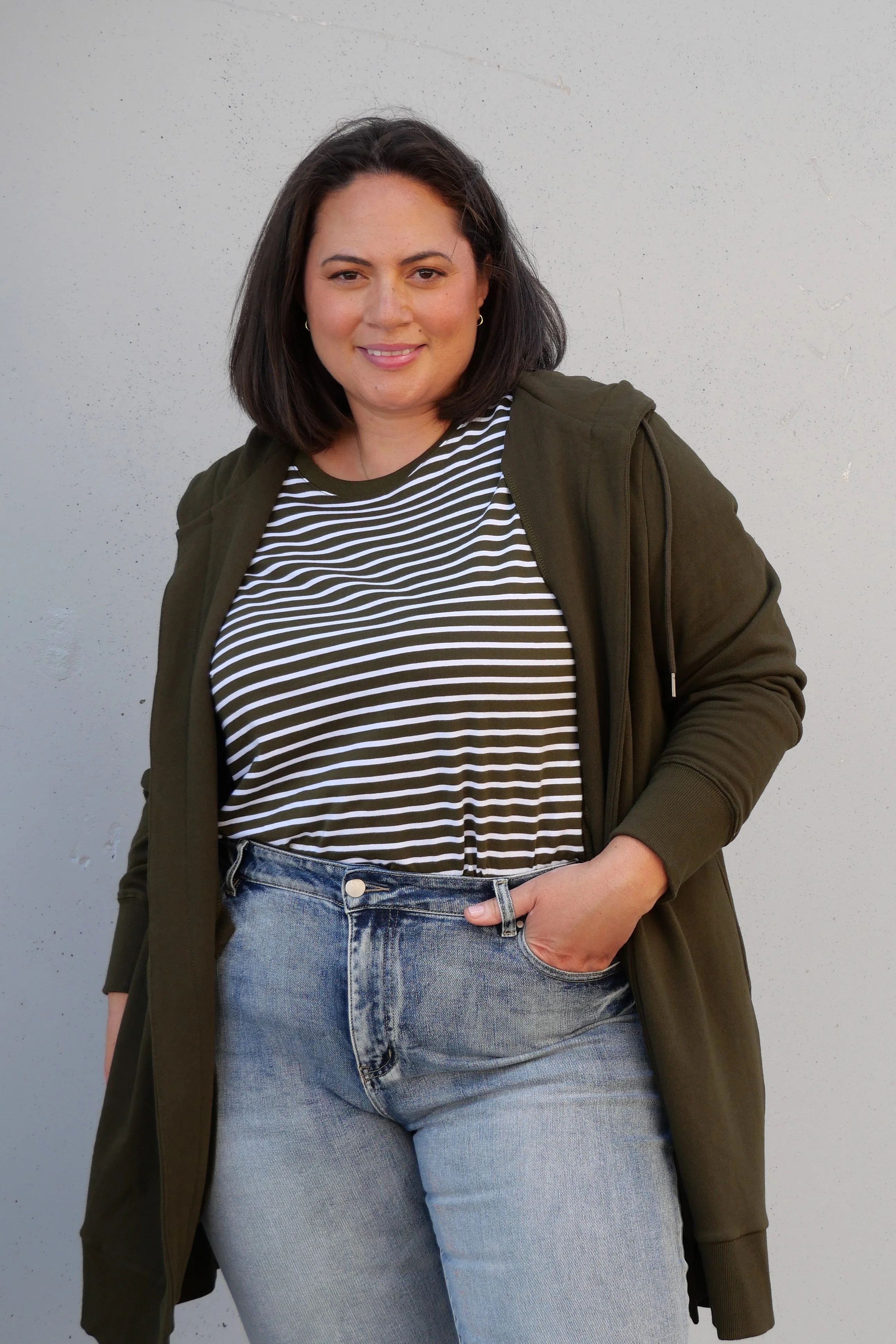 Shine On Essentials Stripe Tee Olive and White - Image 4