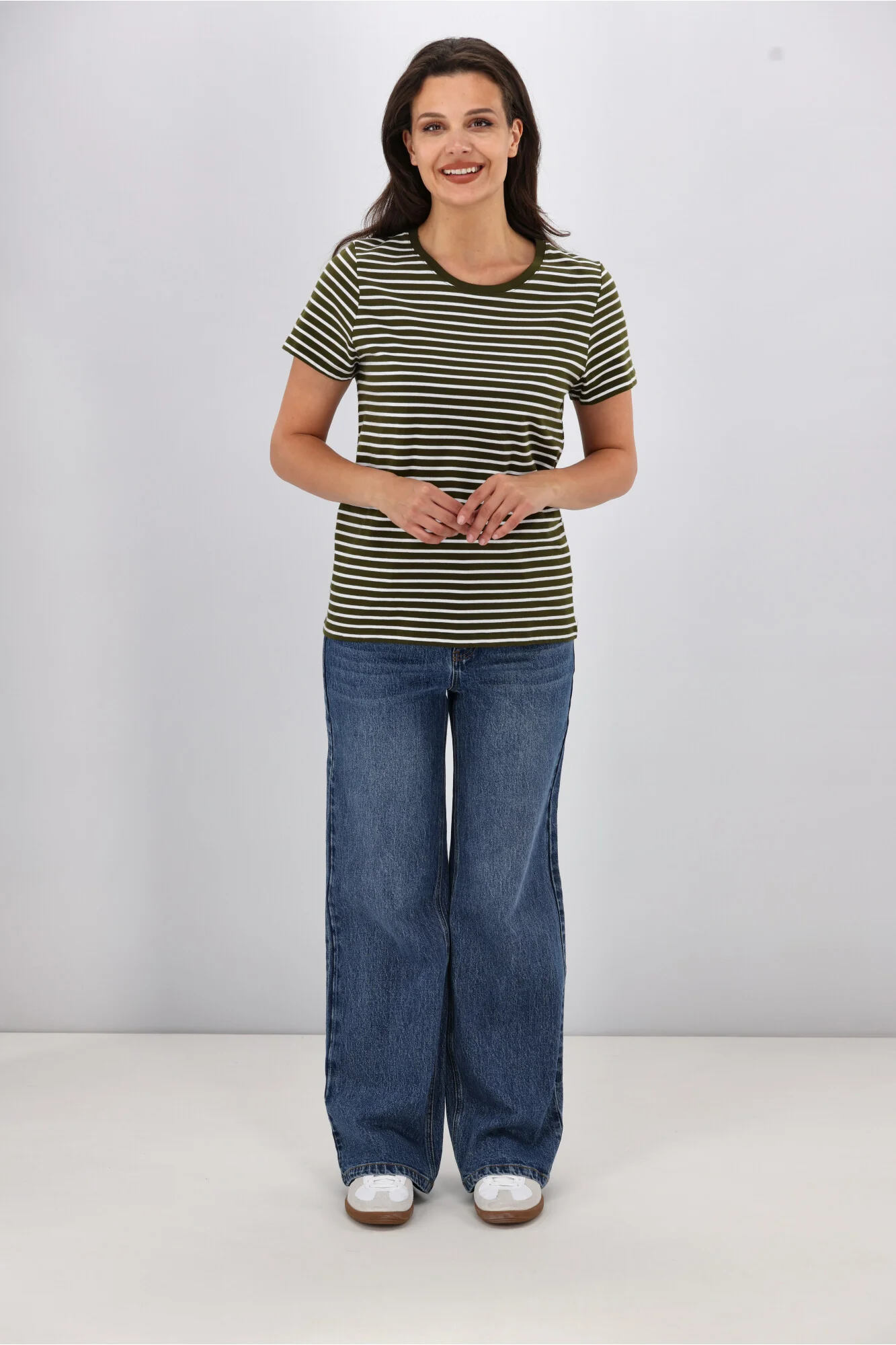 Shine On Essentials Stripe Tee Olive and White - Image 5
