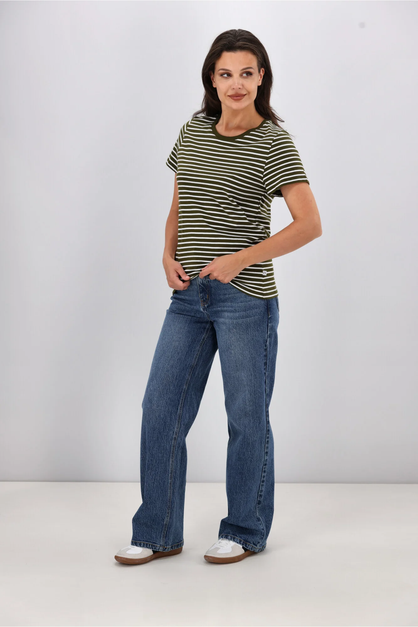 Shine On Essentials Stripe Tee Olive and White - Image 6