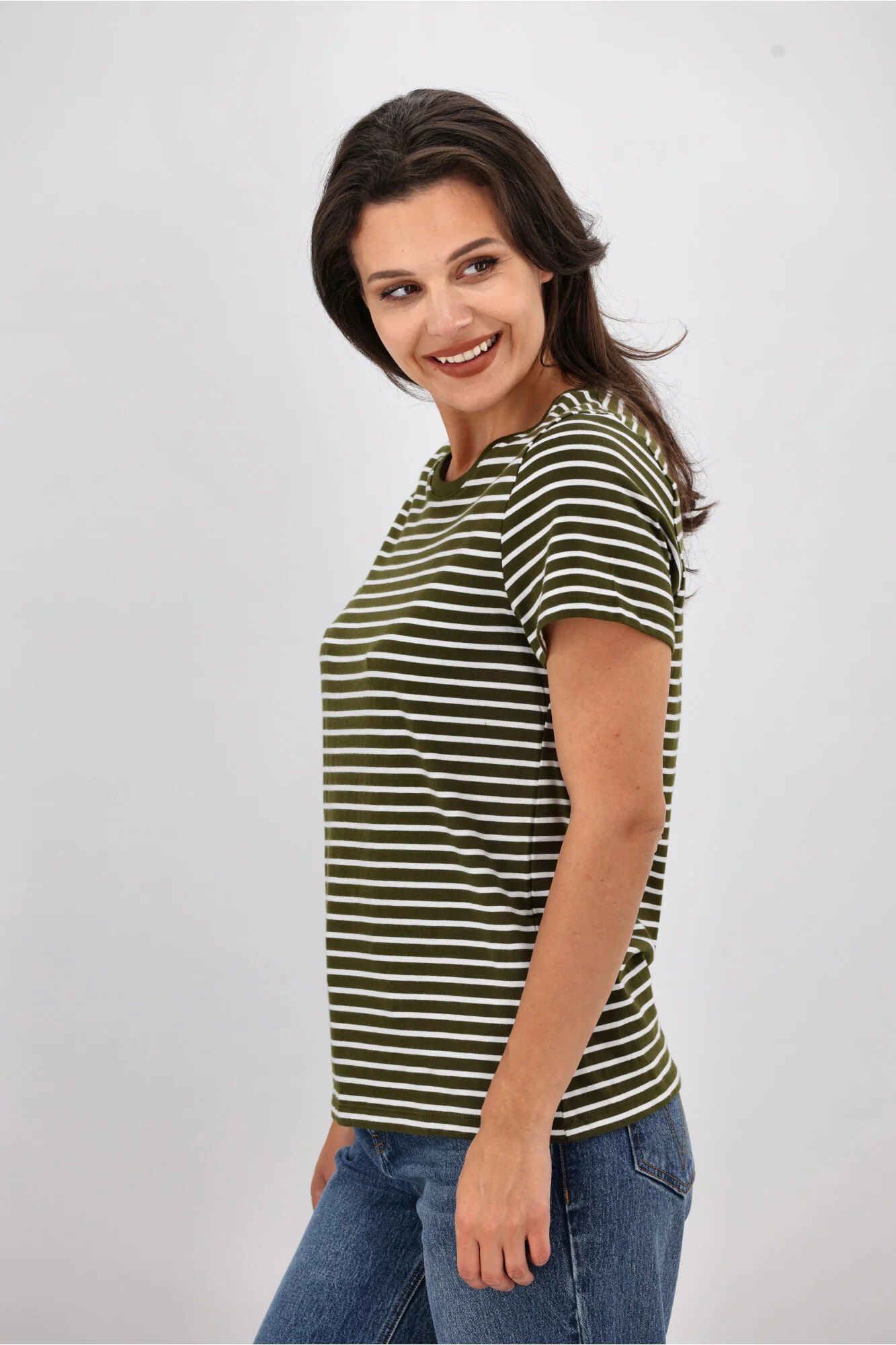 Shine On Essentials Stripe Tee Olive and White - Image 7