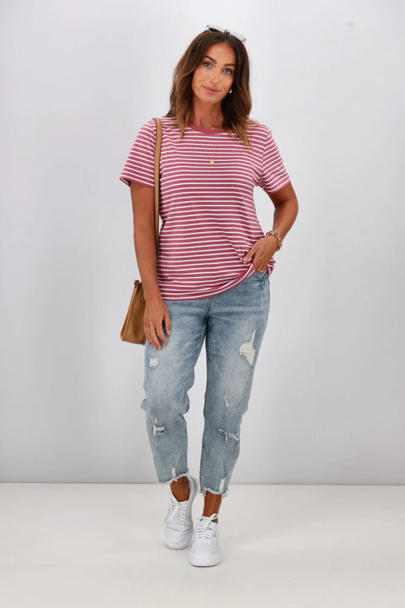 Shine On Essentials Stripe Tee Pink and White - Image 3