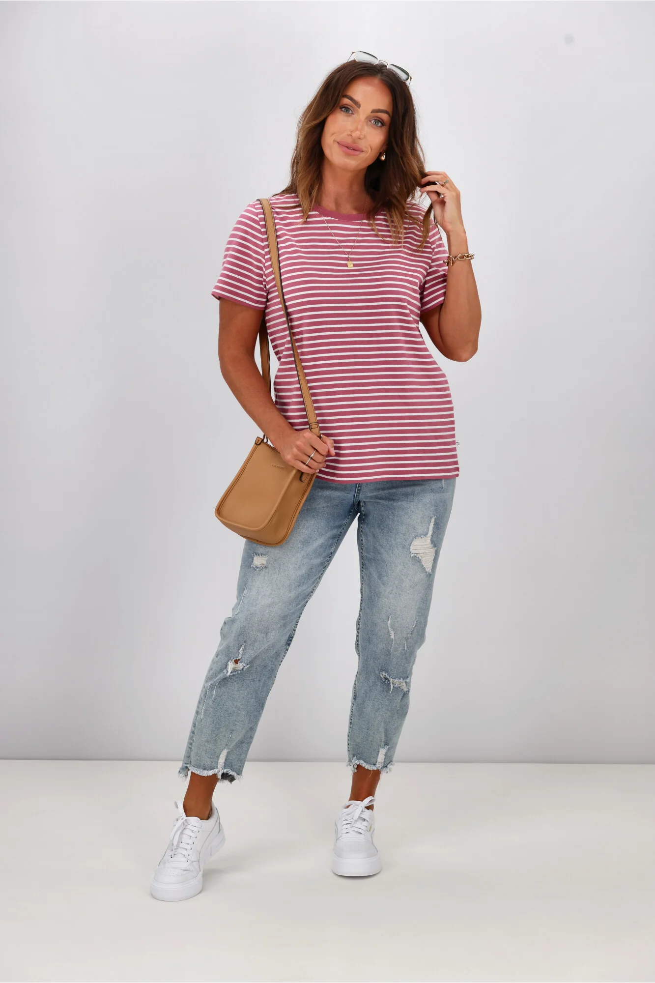Shine On Essentials Stripe Tee Pink and White - Image 4