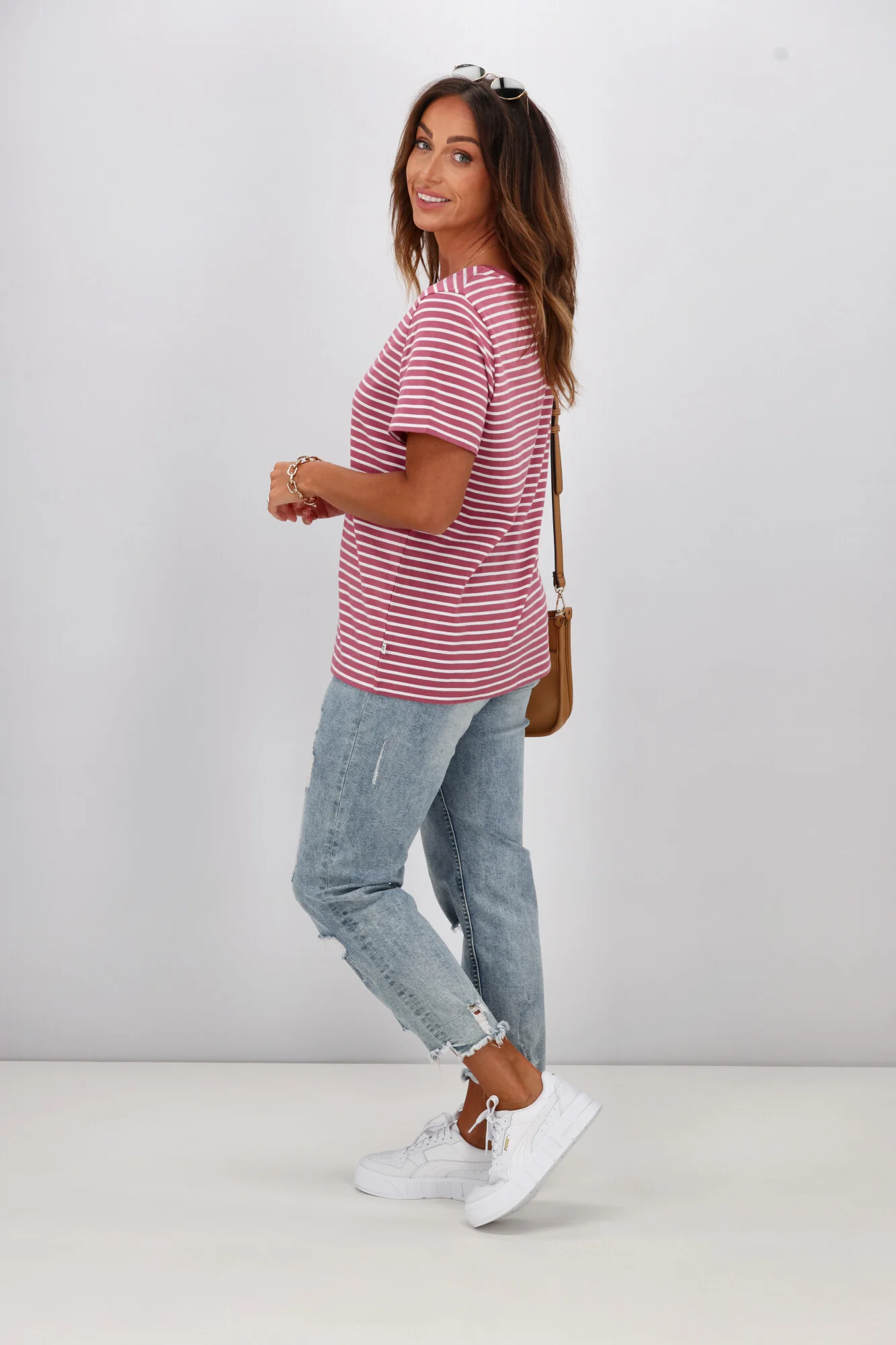 Shine On Essentials Stripe Tee Pink and White - Image 5