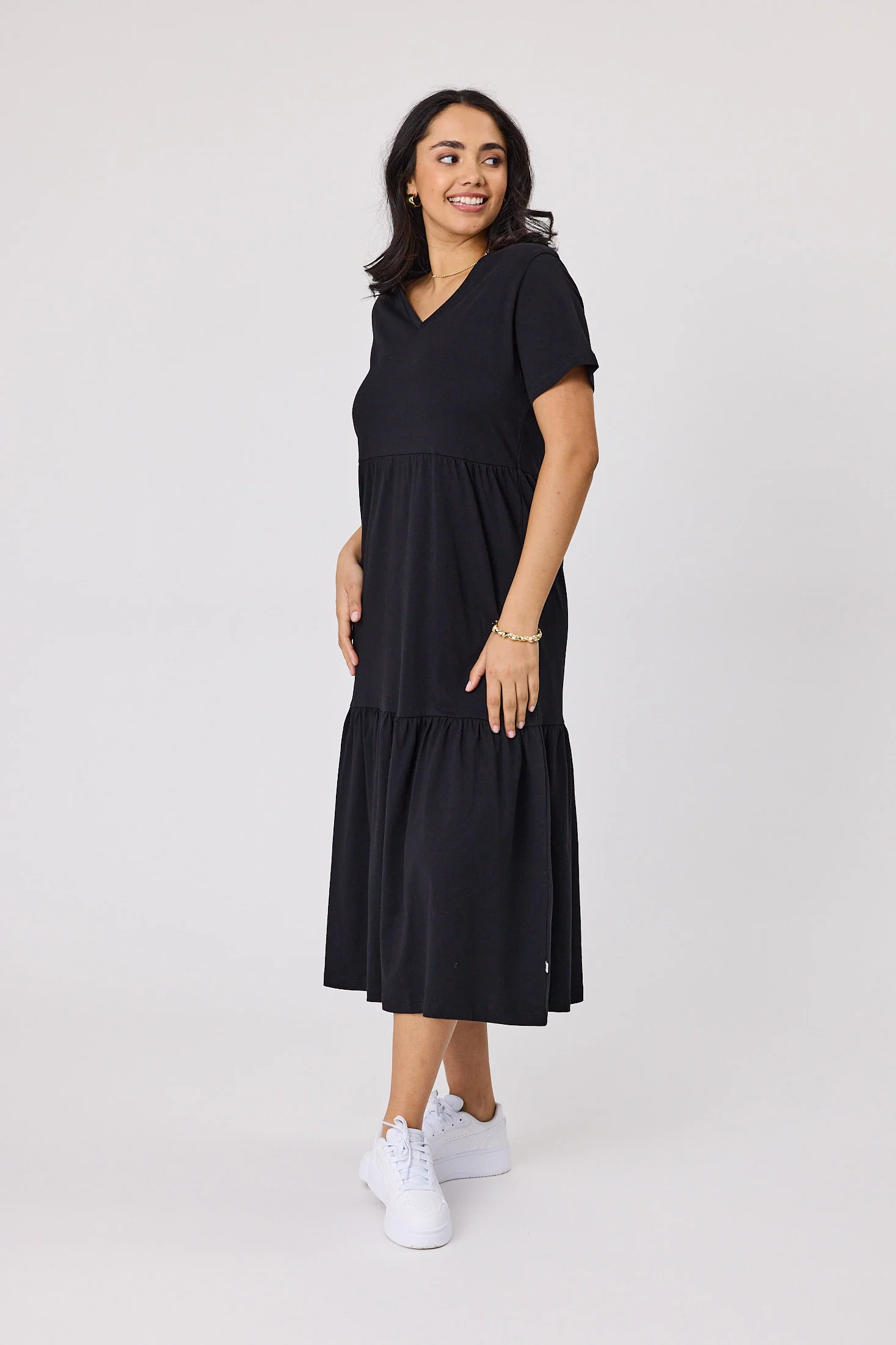 Shine On Essentials Tiered Midi Dress Black - Image 4