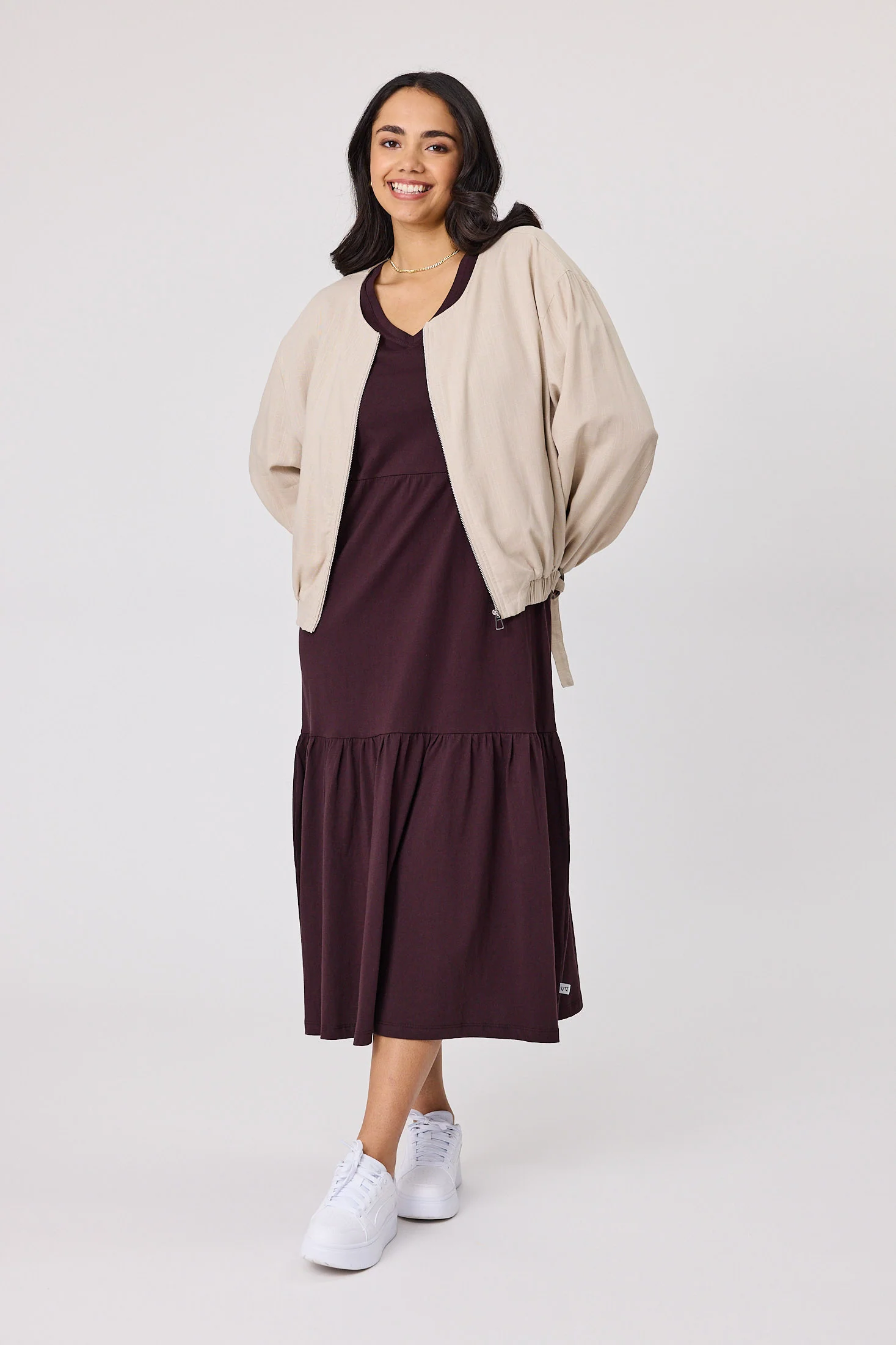Shine On Essentials Tiered Midi Dress Chocolate - Image 2