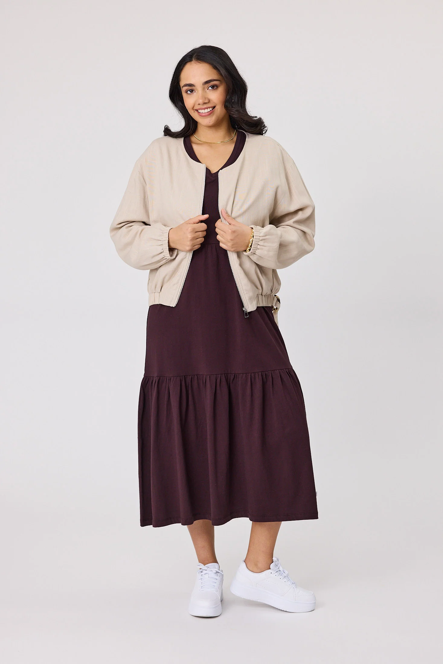 Shine On Essentials Tiered Midi Dress Chocolate - Image 3