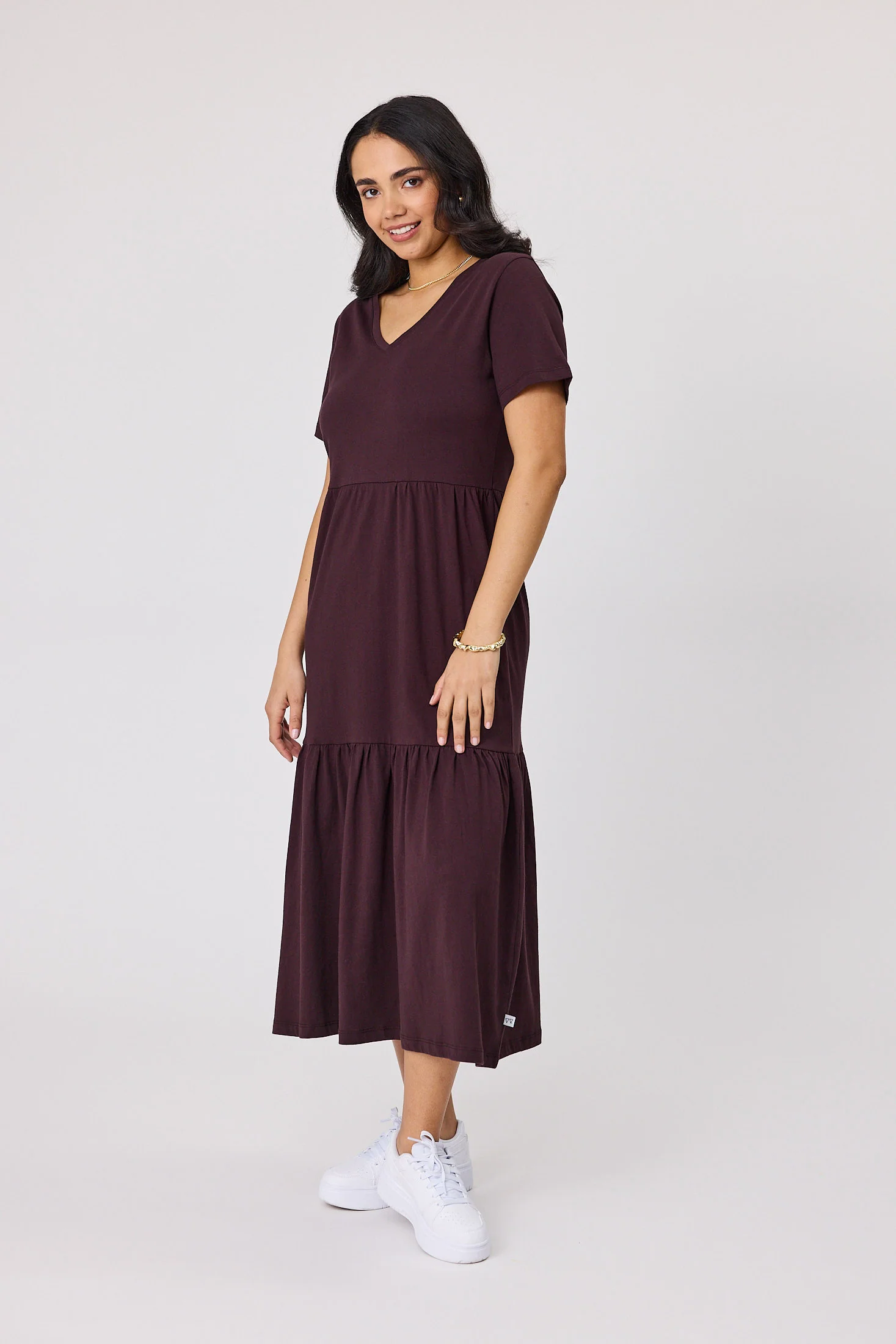 Shine On Essentials Tiered Midi Dress Chocolate - Image 4