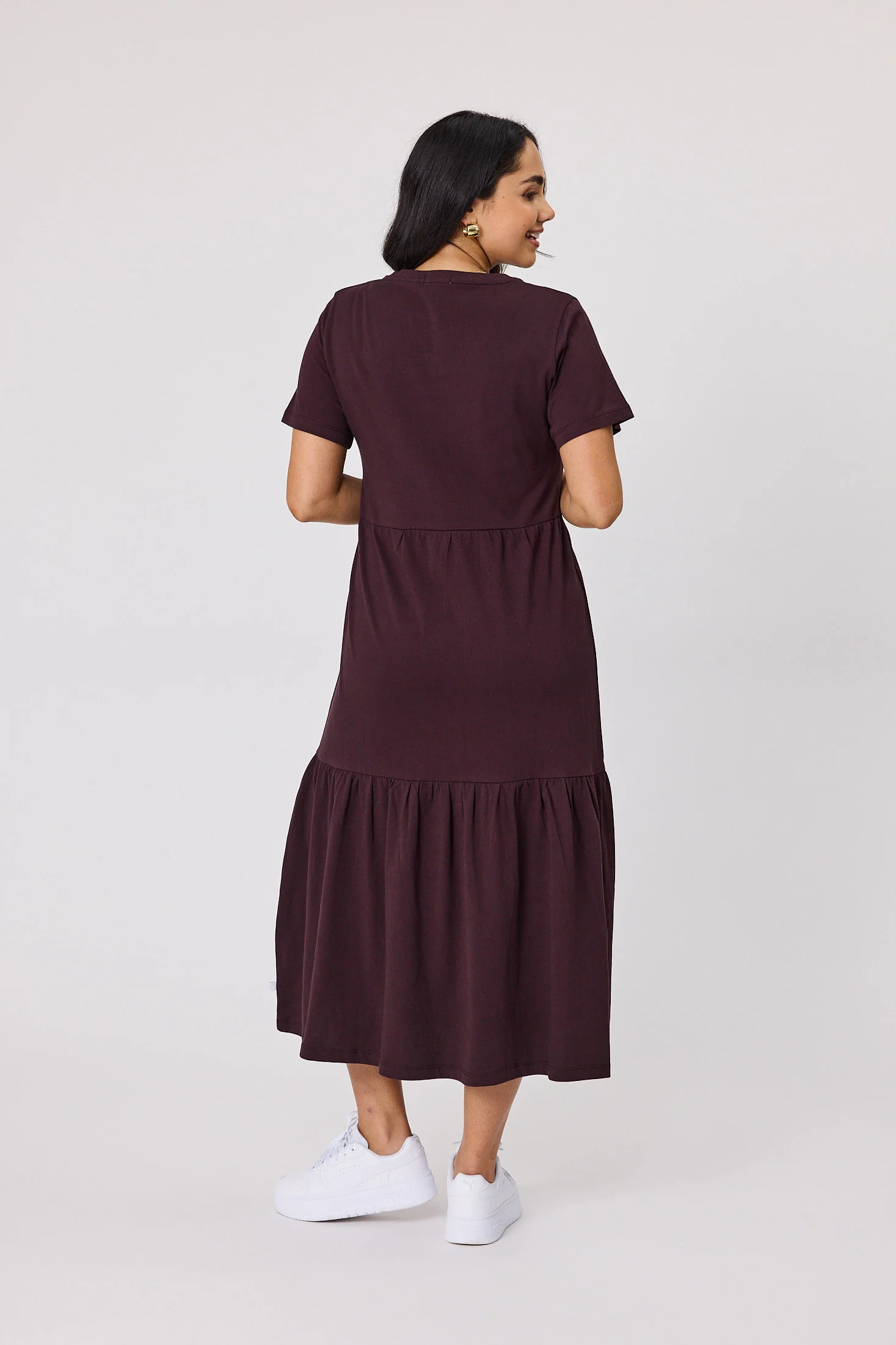 Shine On Essentials Tiered Midi Dress Chocolate - Image 5