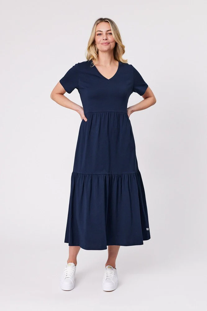 Shine On Essentials Tiered Midi Dress Navy