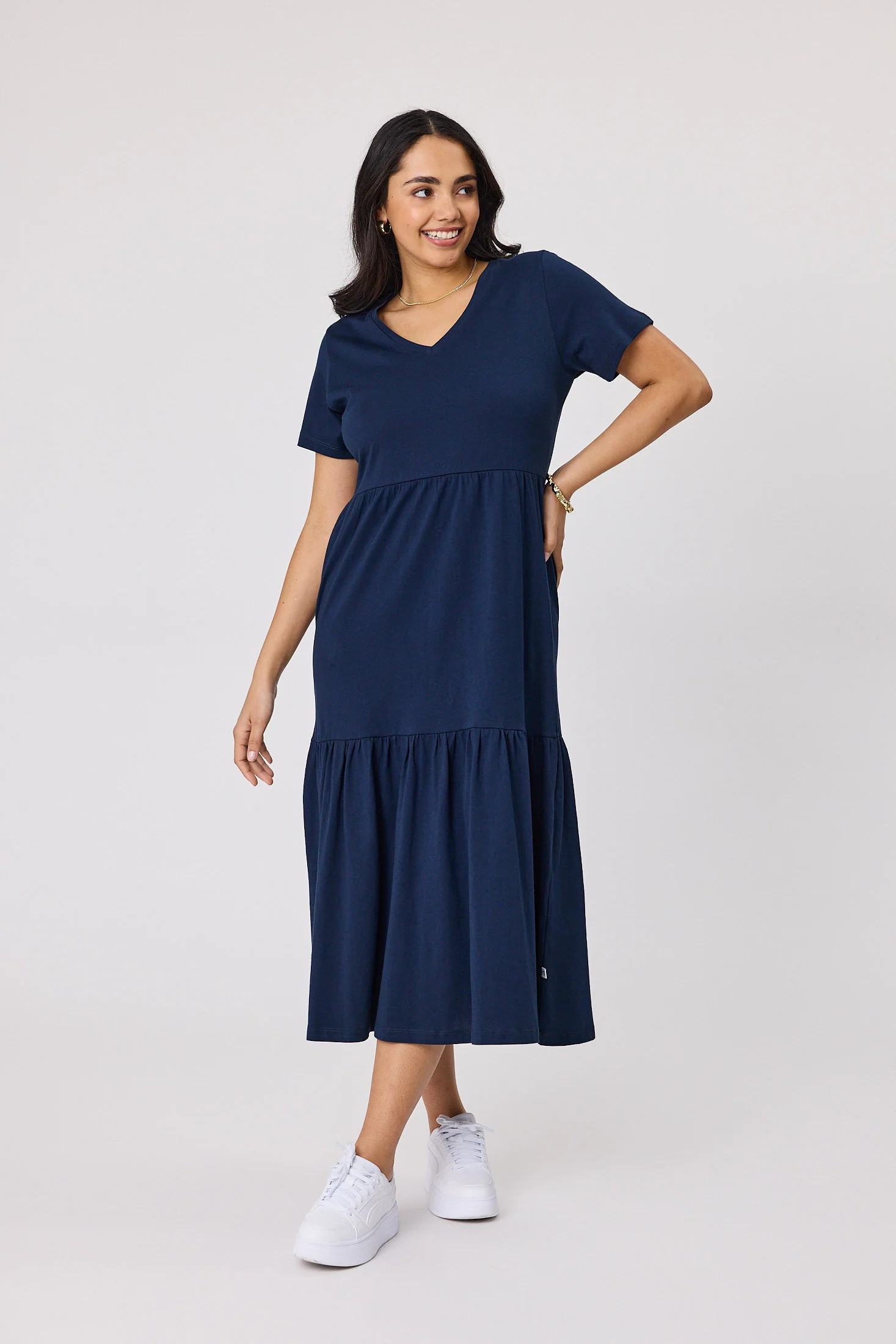Shine On Essentials Tiered Midi Dress Navy - Image 2