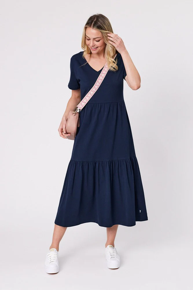 Shine On Essentials Tiered Midi Dress Navy - Image 3