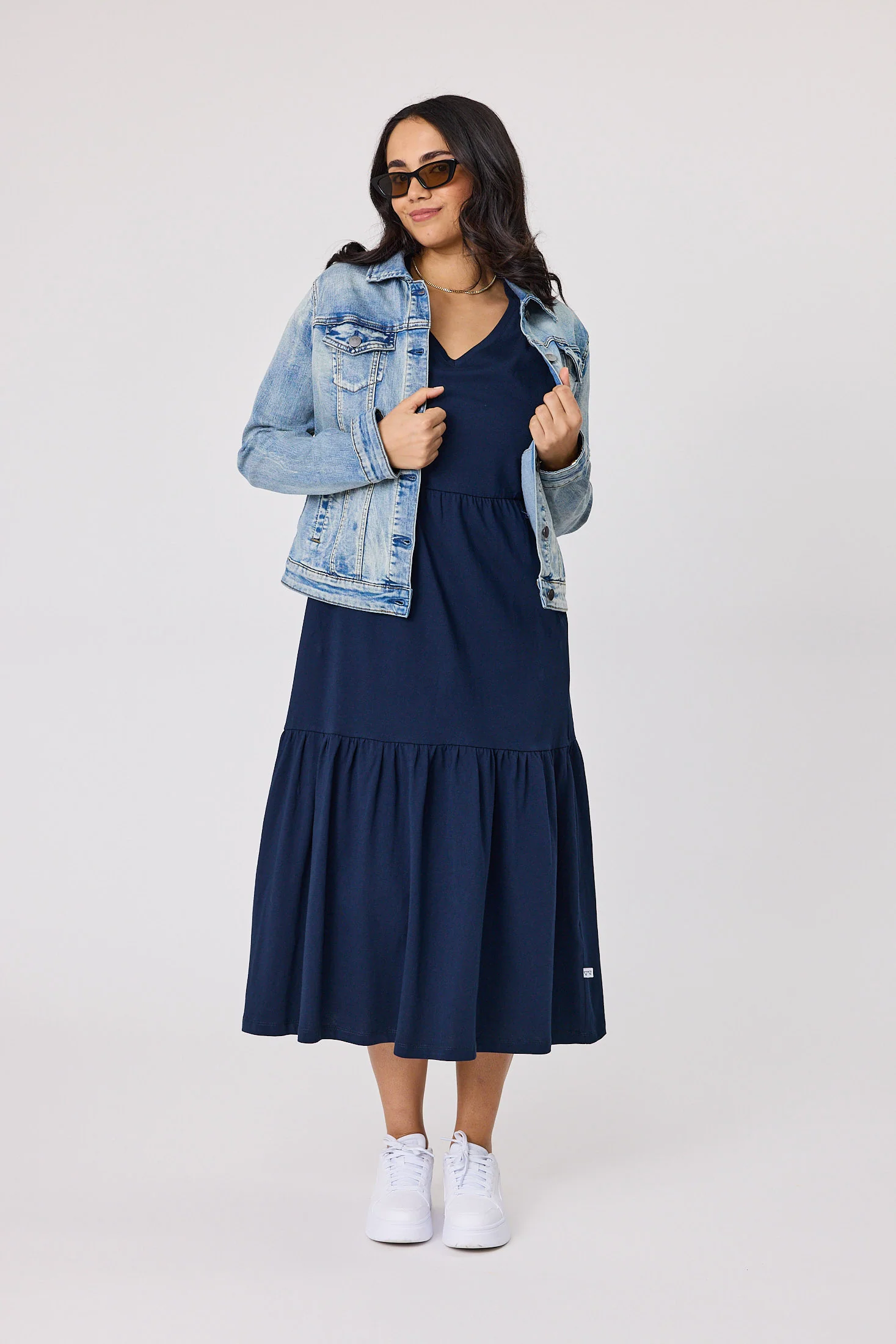 Shine On Essentials Tiered Midi Dress Navy - Image 4