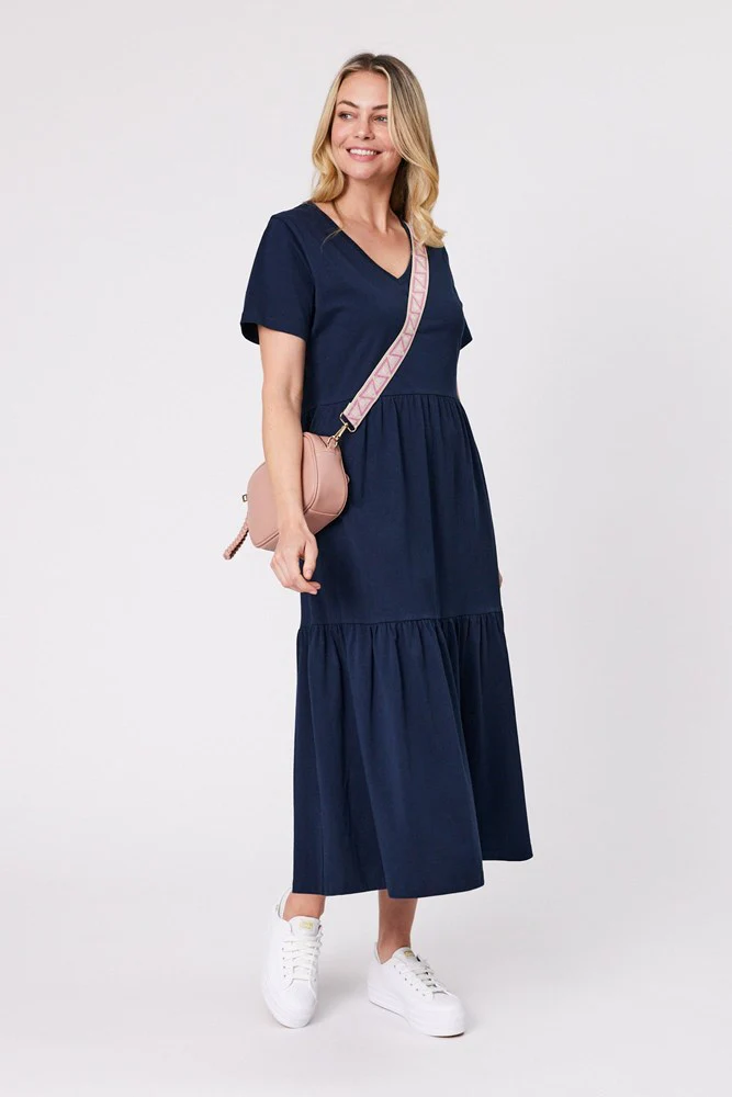 Shine On Essentials Tiered Midi Dress Navy - Image 5